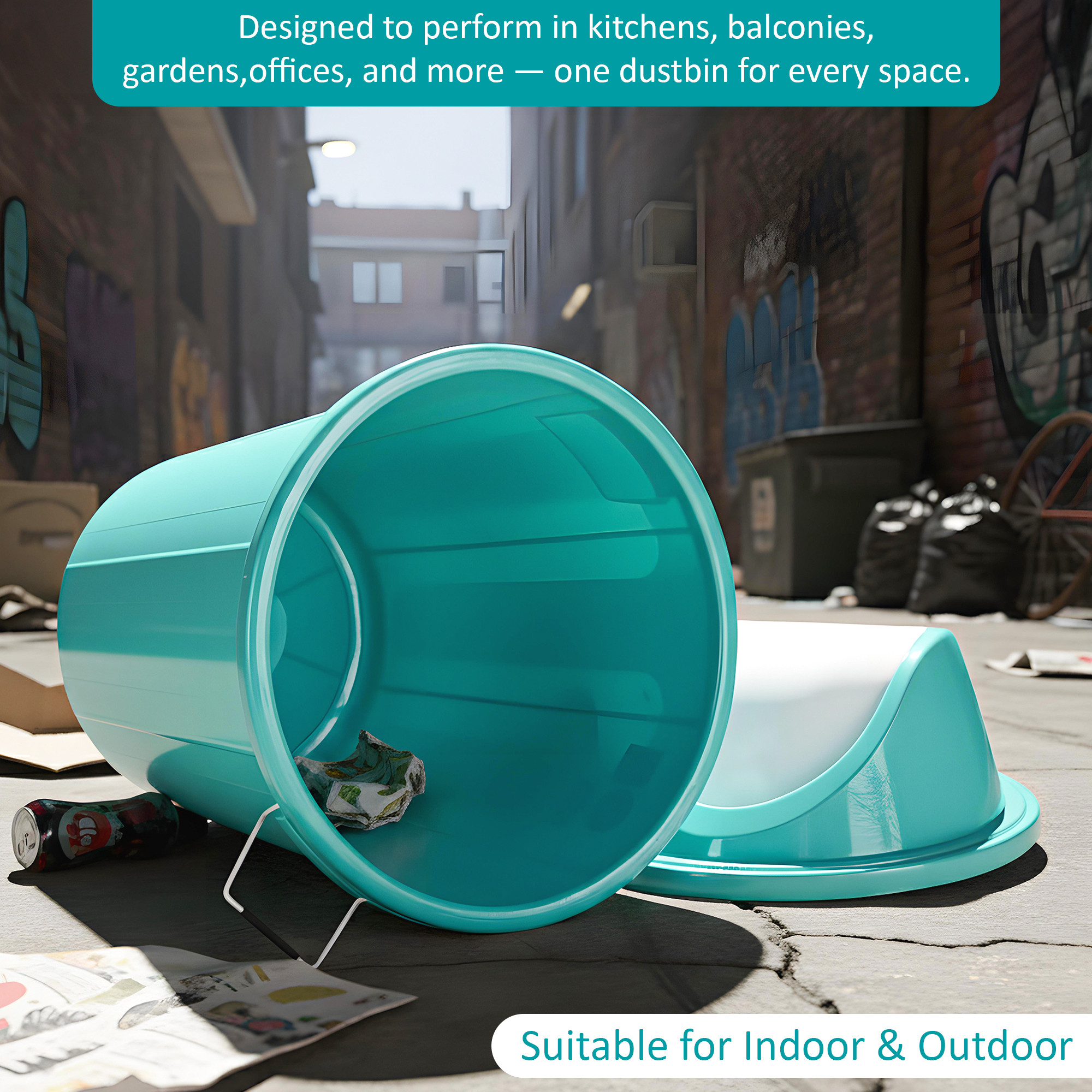 61 LTR Plastic Swinging Lid Dustbin for Home  Multipurpose Large Garbage Waste Bin with Handle for Indoor  Outdoor  White  Green