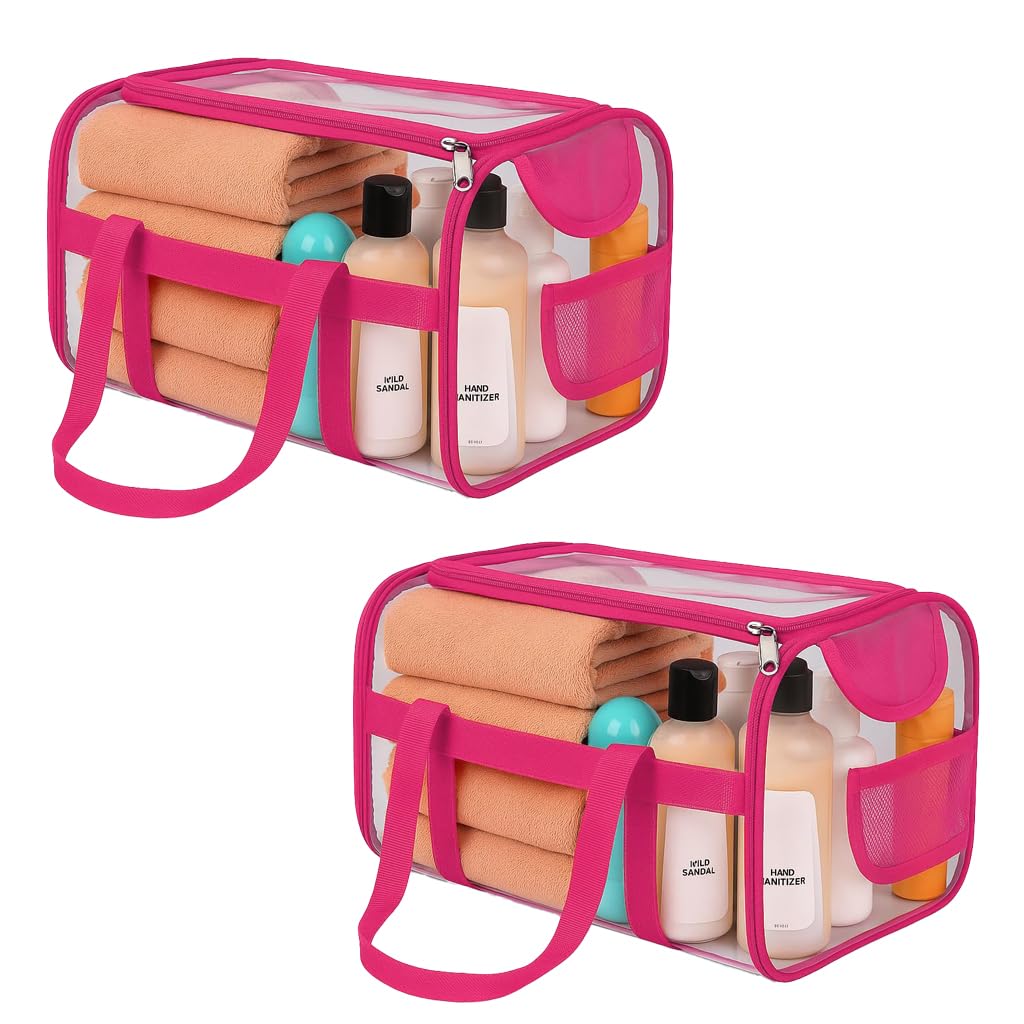 Kuber Industries PVC Waterproof Transparent Large Travel Toiletry Bag for ManWoman with Handle  Cosmetic  Makeup Organizer Pouch for Skincare  Shaving Kit  Pink