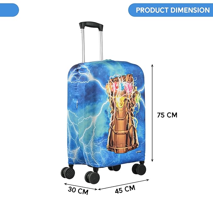 Kuber Industries Polyester Suitcase Covers Large Size with Marvel Infinity Gauntlet Print  Washable Trolley Cover for Travelling  Stretchable Luggage Covers for Suitcases  26-30 Inch  Sky Blue
