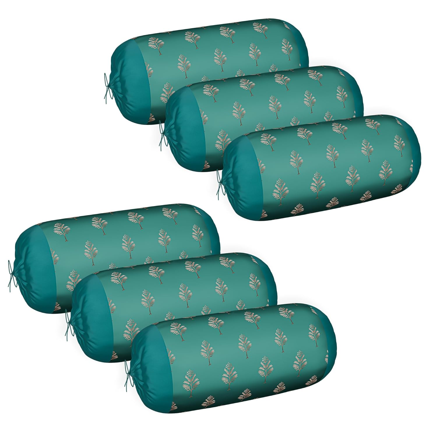 Kuber Industries Polyester Bolster Cover  with Drawstring Closure for Living Room  Diwan and Bedside Round Masand Pillow Cover for Home Decor and Lounge Use  Golden Tree - Green