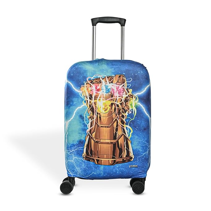 Kuber Industries Polyester Suitcase Covers Large Size with Marvel Infinity Gauntlet Print  Washable Trolley Cover for Travelling  Stretchable Luggage Covers for Suitcases  26-30 Inch  Sky Blue