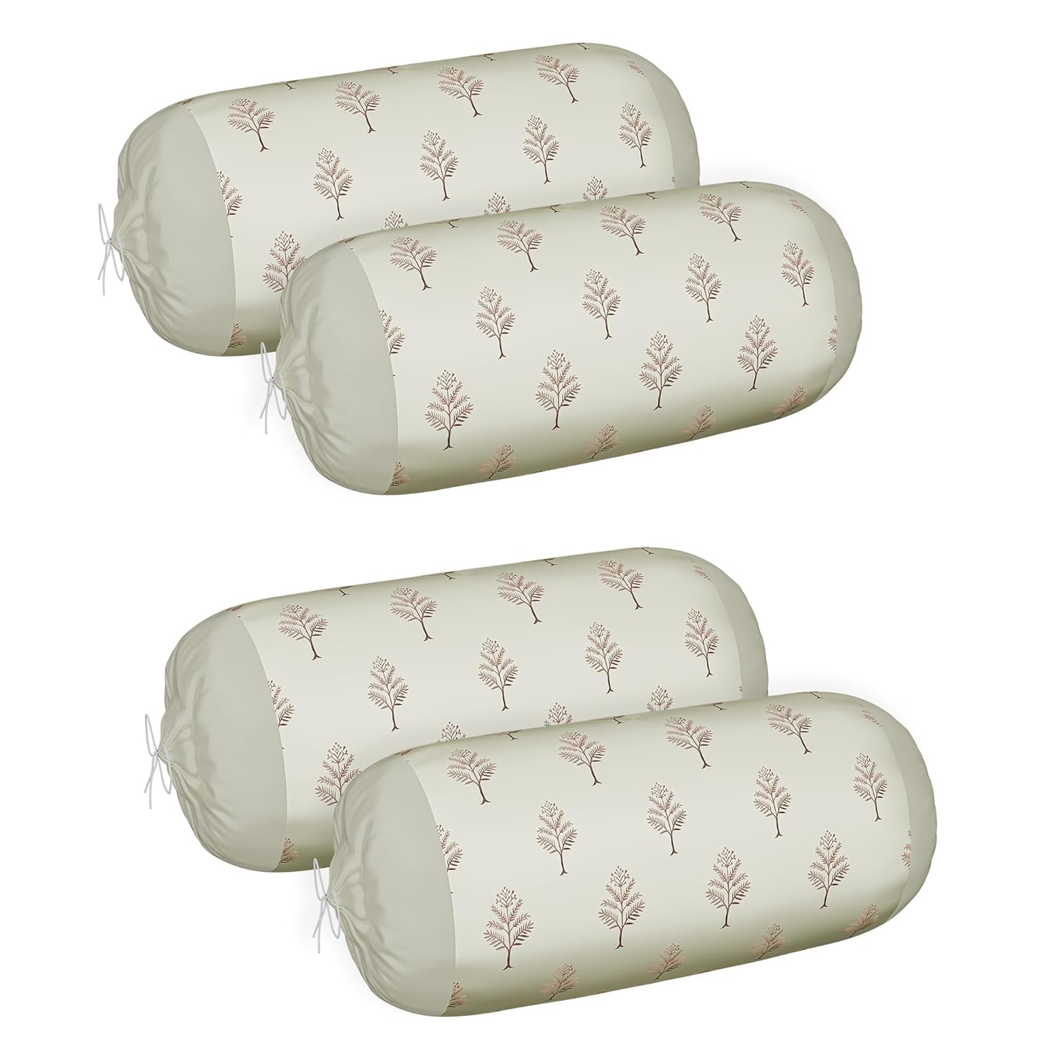 Kuber Industries Polyester Bolster Cover  with Drawstring Closure for Living Room  Diwan and Bedside Round Masand Pillow Cover for Home Decor and Lounge Use  Golden Tree - Cream