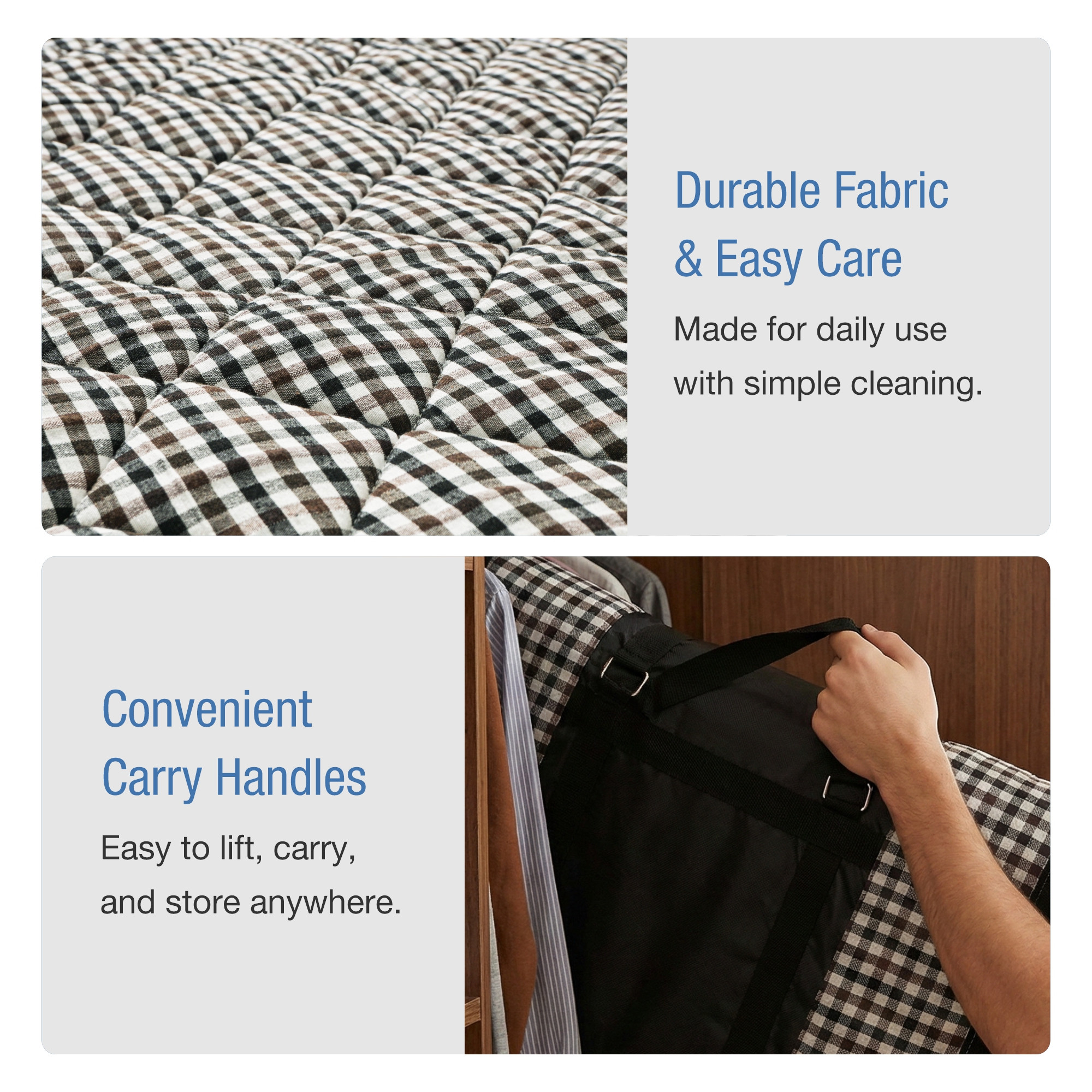 72x36 Inch Foldable Floor Mattress Single Bed  Cotton Bedding for Outdoor Camping  Floor Mattress with Handle for Traveling  Checked - Brown  Black