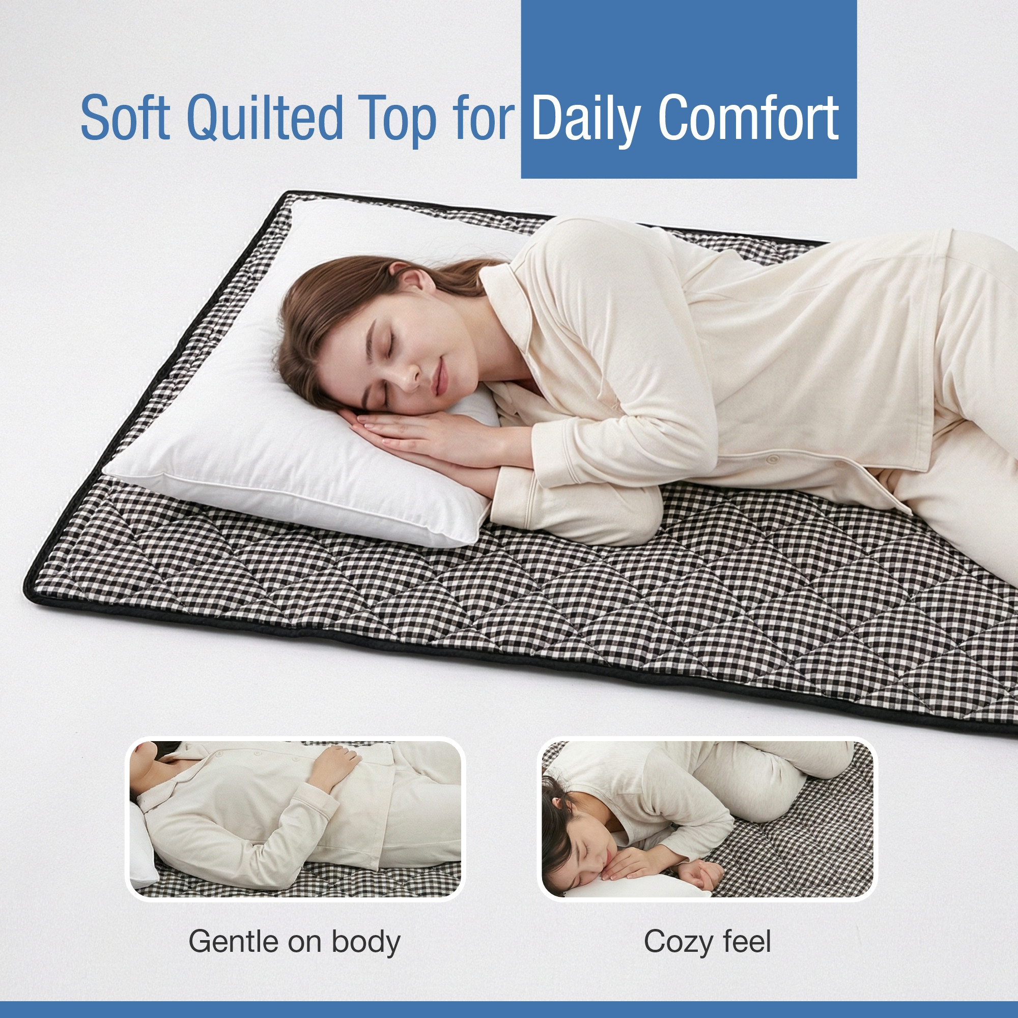 72x36 Inch Foldable Floor Mattress Single Bed  Cotton Bedding for Outdoor Camping  Floor Mattress with Handle for Traveling  Checked - Brown  Black