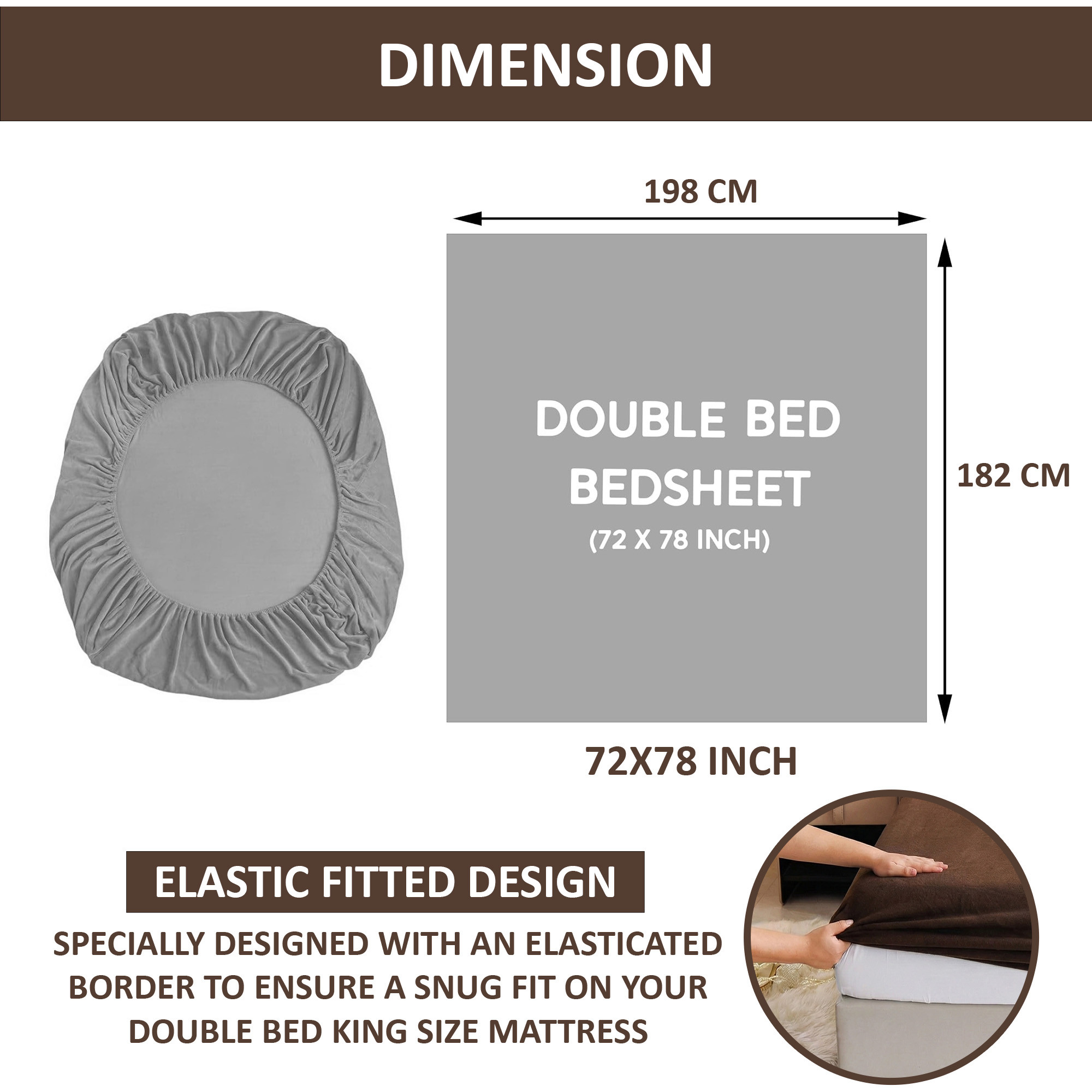 78x72 Inch Heavy Warm Fitted Double Bedsheet with 2 Pillow Covers  Ultra soft Double Bed Cozy  Wrinklefree Bedsheet for Bed  Coffee