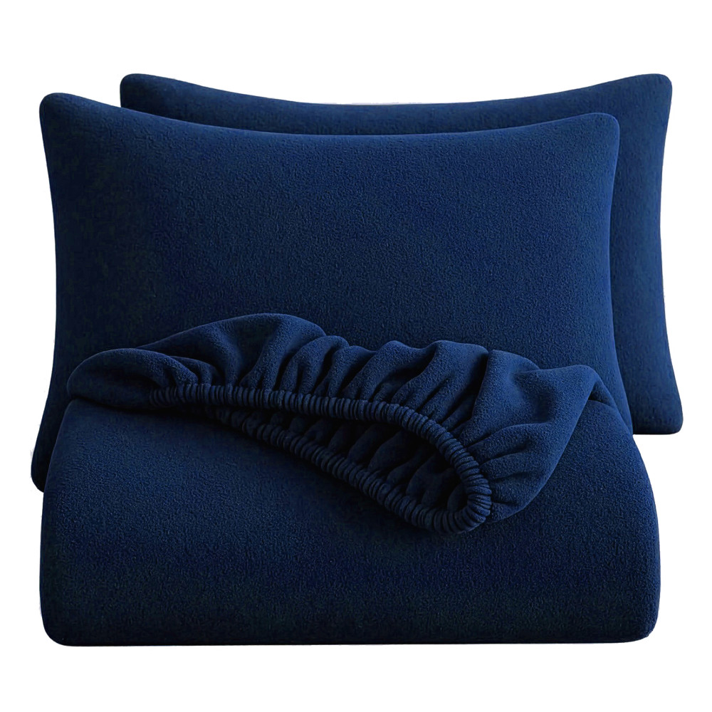 Image of 78x72 Inch Heavy Warm Fitted Double Bedsheet with 2 Pillow Covers | Ultra soft Double Bed Cozy &amp; Wrinklefree Bedsheet for Bed | Blue