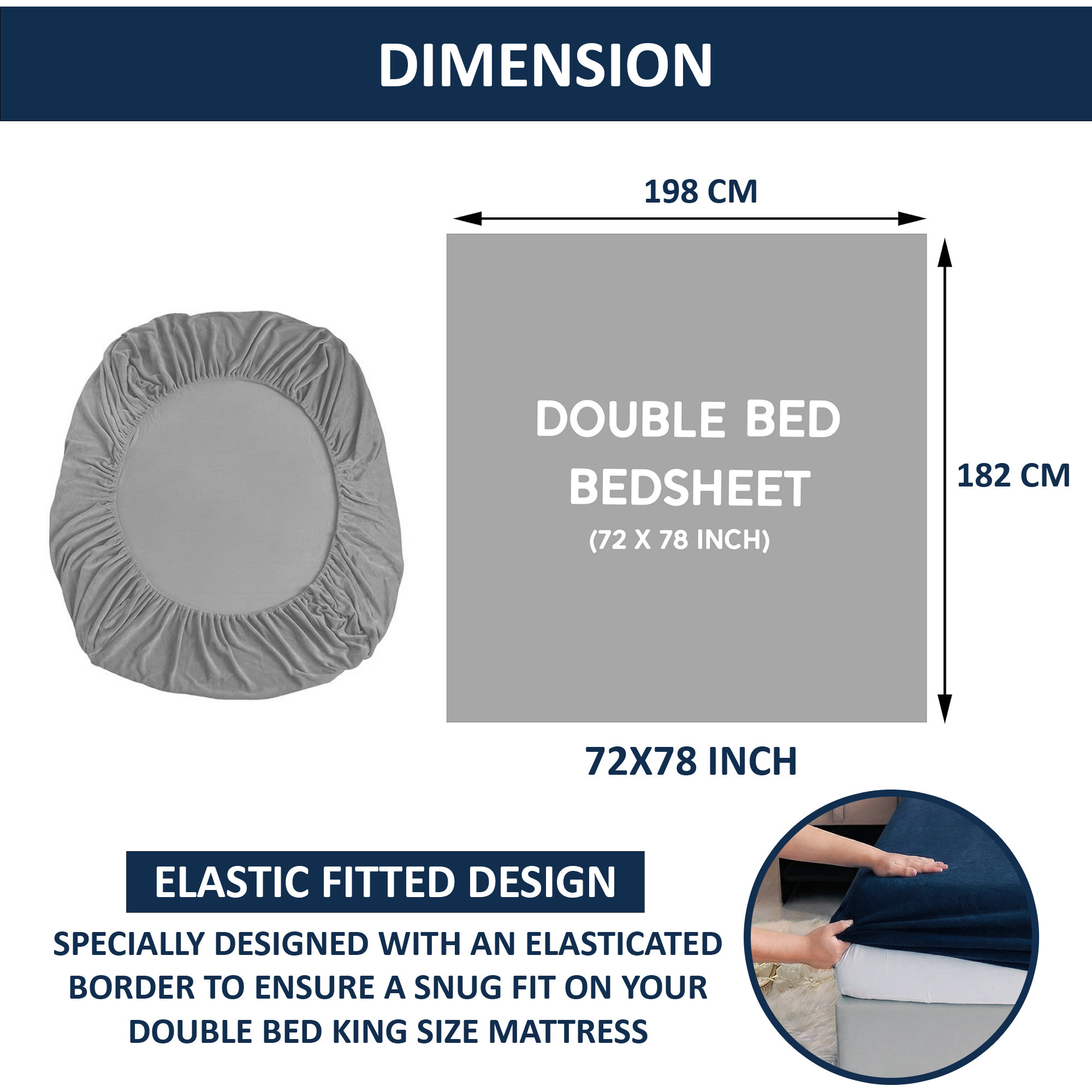 78x72 Inch Heavy Warm Fitted Double Bedsheet with 2 Pillow Covers  Ultra soft Double Bed Cozy  Wrinklefree Bedsheet for Bed  Blue