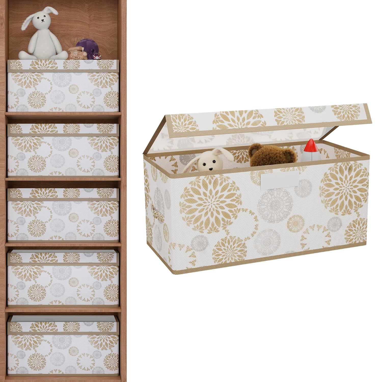 Kuber Industries Storage Box with Transparent Lid  Closet Organizers for Toys  Book Storage  Foldable Almirah Dress Organizer Boxes  CupboardWardrobe Drawer Organiser   - Gola  White