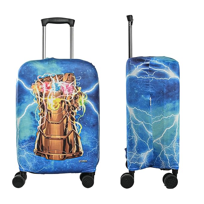 Kuber Industries Polyester Suitcase Covers Large Size with Marvel Infinity Gauntlet Print  Washable Trolley Cover for Travelling  Stretchable Luggage Covers for Suitcases  26-30 Inch  Sky Blue