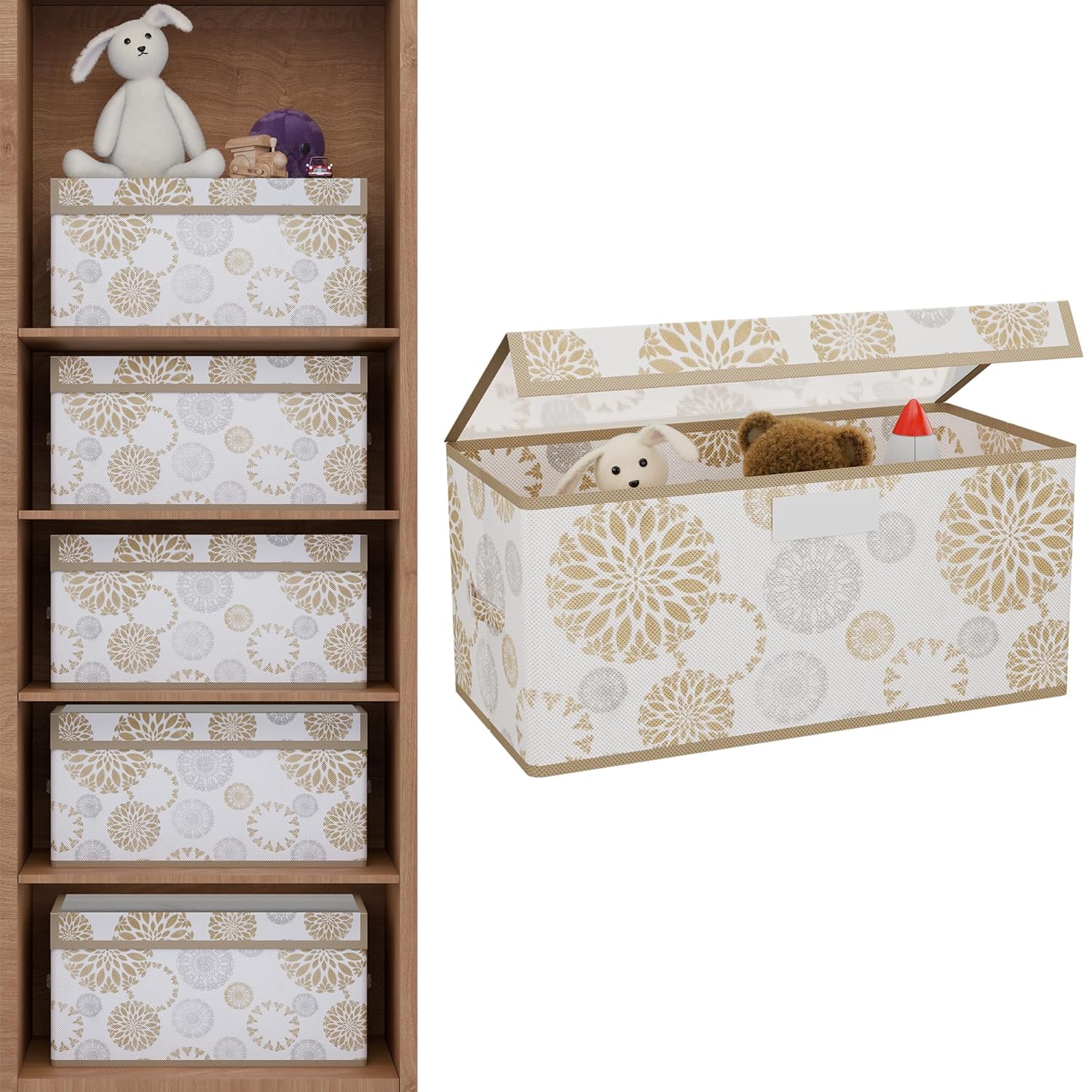 Kuber Industries Storage Box with Transparent Lid  Closet Organizers for Toys  Book Storage  Foldable Almirah Dress Organizer Boxes  CupboardWardrobe Drawer Organiser   - Gola  White