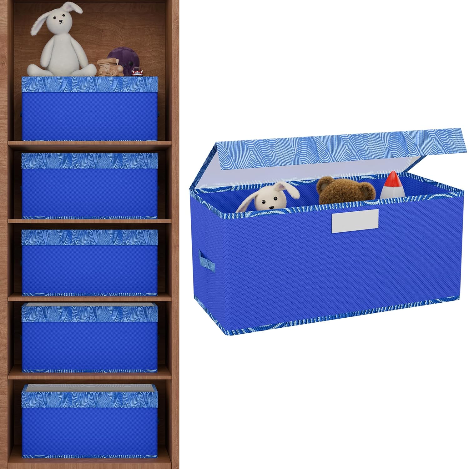 Kuber Industries Storage Box with Transparent Lid  Closet Organizers for Toys  Book Storage  Foldable Almirah Dress Organizer  CupboardWardrobe Drawer Organiser   - Zig Zag  Blue