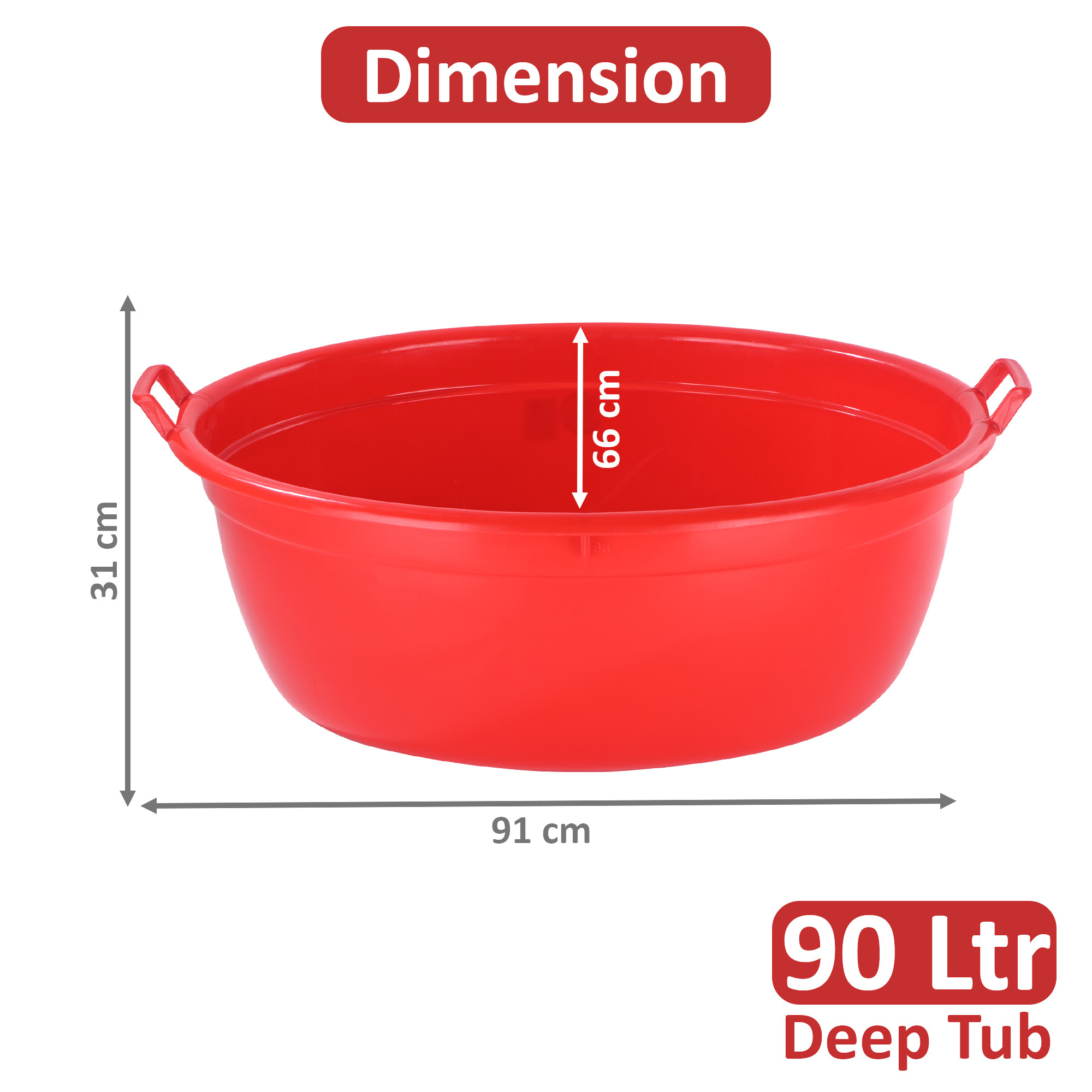 90 LTR Plastic Heavy Duty Oval Shape Bathing Tub Large Capicity with Handle  Multipurpose Storage Laundry Bath Tub for Kids  Adult  Red
