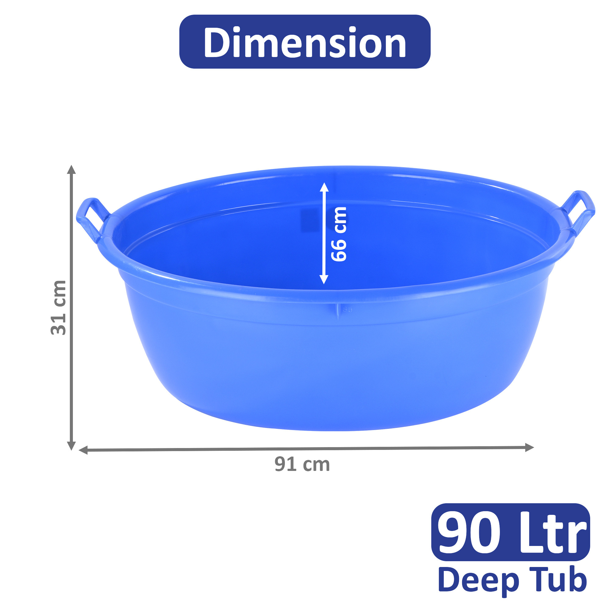 90 LTR Plastic Heavy Duty Oval Shape Bathing Tub Large Capicity with Handle  Multipurpose Storage Laundry Bath Tub for Kids  Adult  Blue