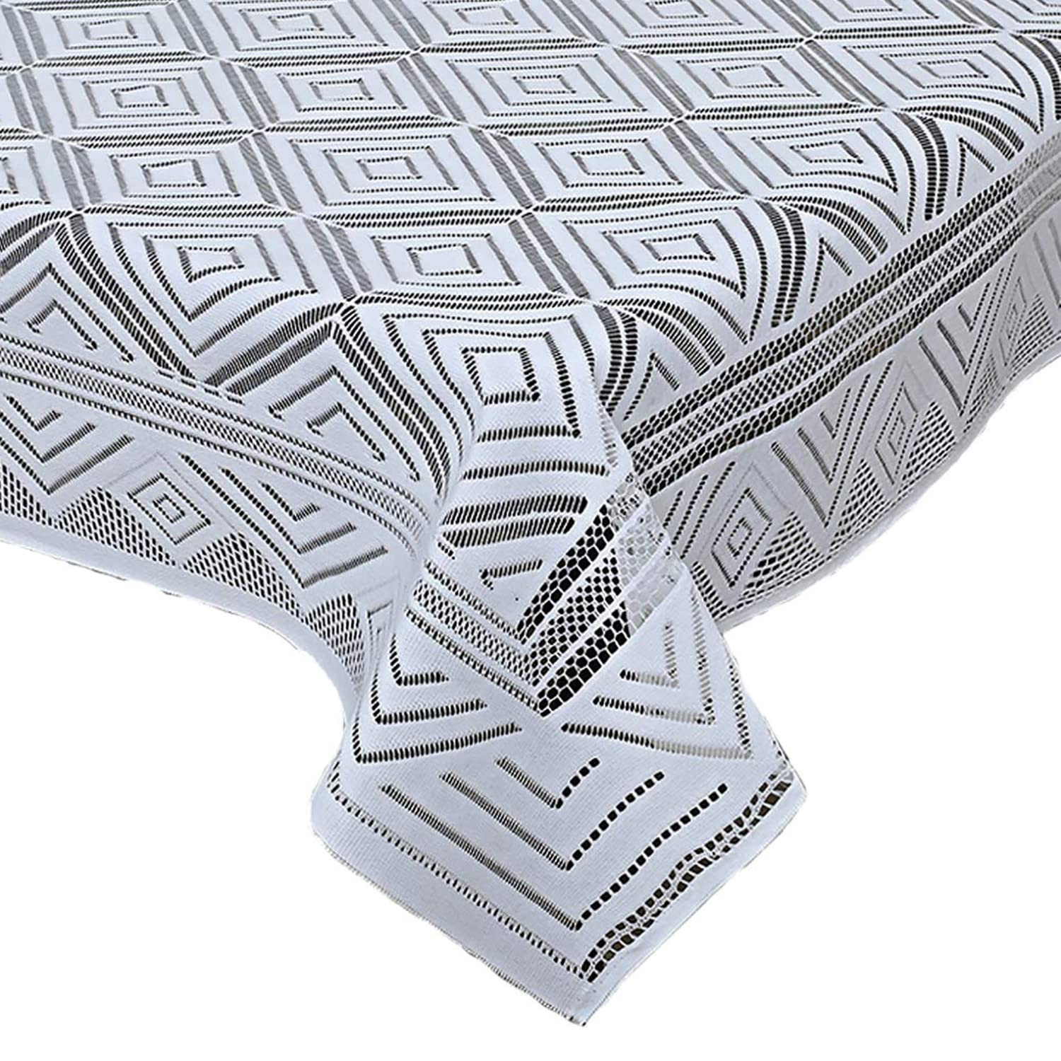 Argyle Printed Cotton 4 Seater Center Table Cover40x60 White-44KM025