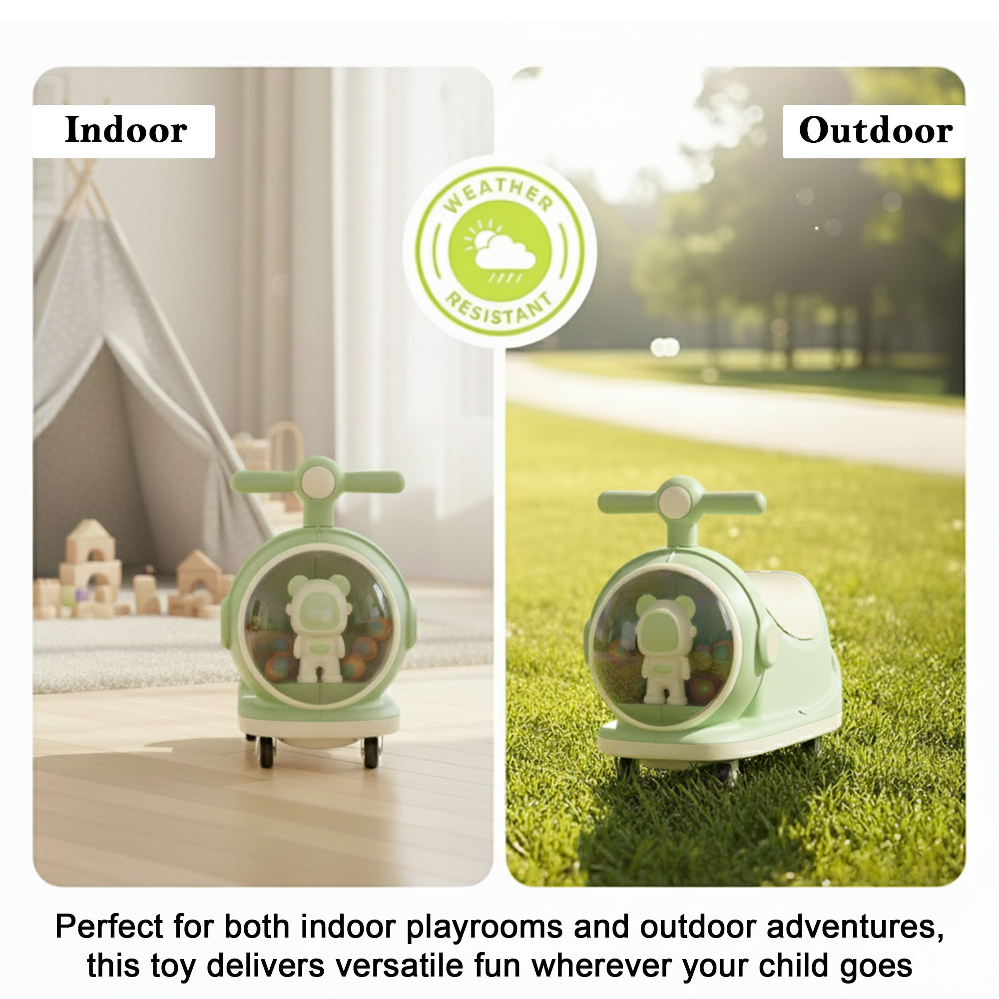 Astronaut Display 360 Swivel Wheels Scooter Bike for Toddlers  14 Year Boys Girls  Push Ride with Dome Light  Sound  Pista Green