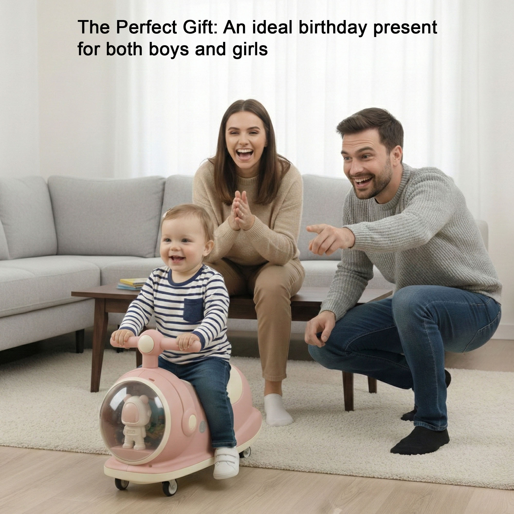 Astronaut Display 360 Swivel Wheels Scooter Bike for Toddlers  14 Year Boys Girls  Push Ride with Dome Light  Sound  Pink