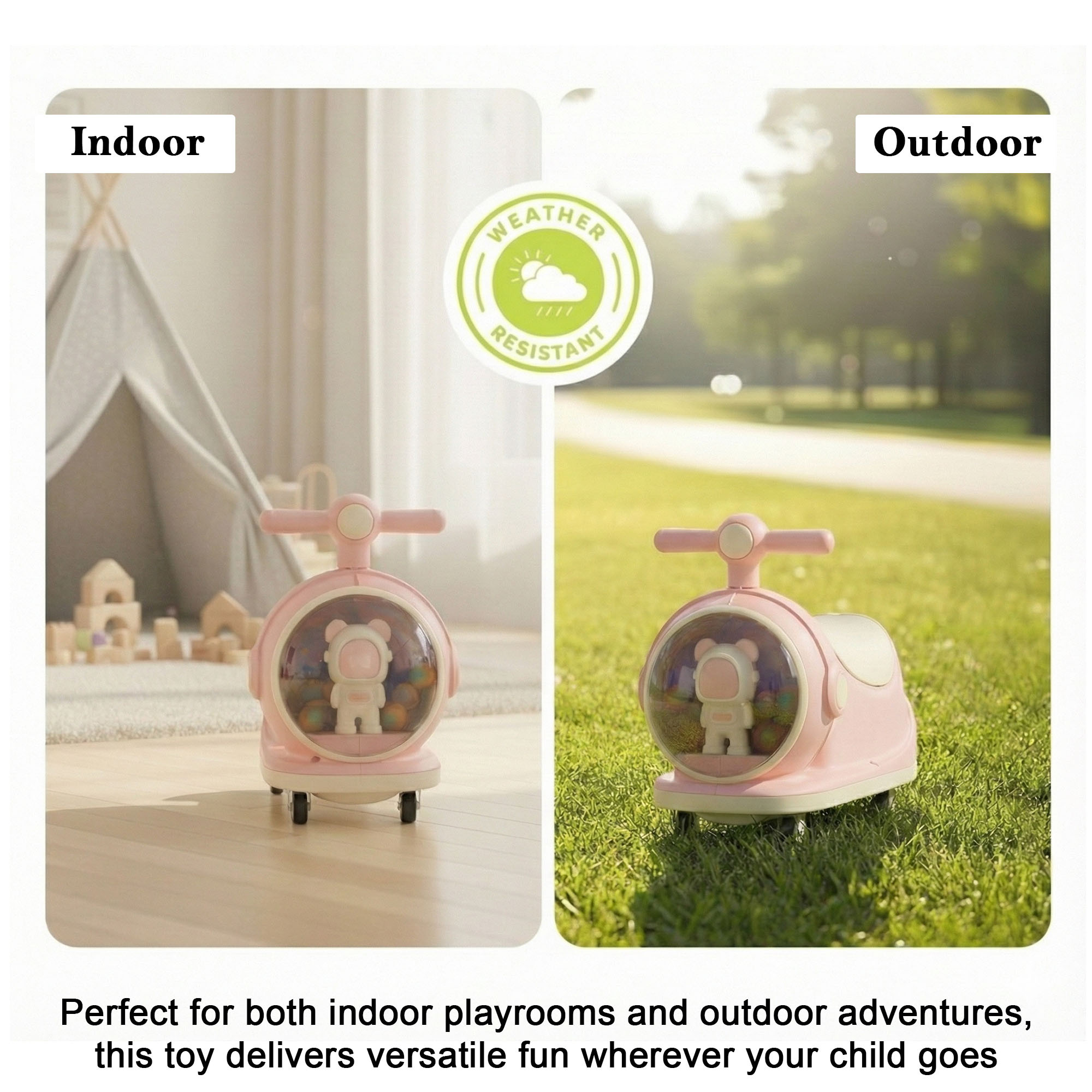 Astronaut Display 360 Swivel Wheels Scooter Bike for Toddlers  14 Year Boys Girls  Push Ride with Dome Light  Sound  Pink