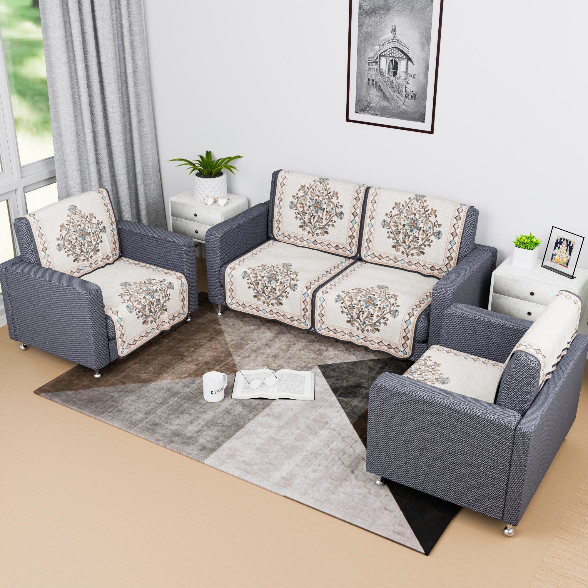 Kuber Industries Sofa Cover  Net Single Seater Sofa Slip Cover Set  Couch Sofa Cover Set  Sofa Cover for Home  Sofa Slipcover for Living Room  Flower Digital Embroidery Print-730  Green