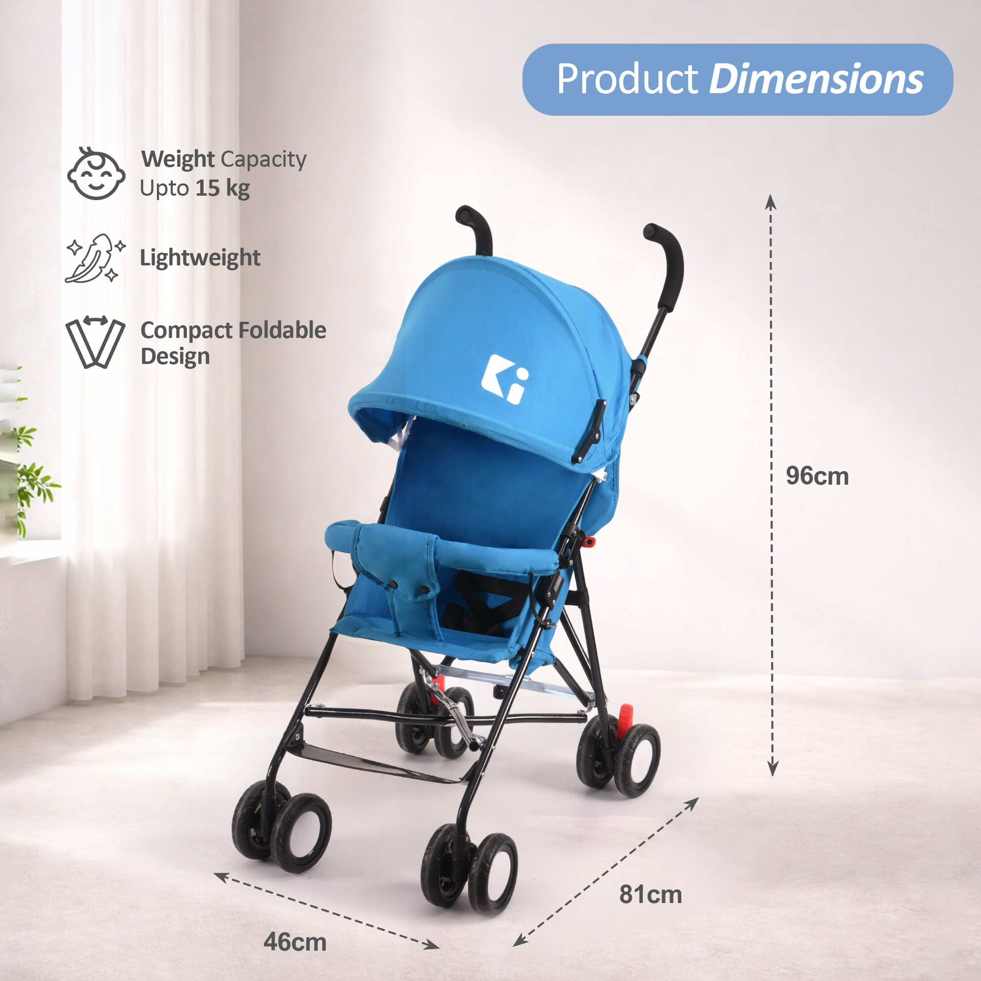 Baby Stroller Handy Pram with Reversible Handle  Adjustable Canopy  Compact Foldable Pushchair for 15 to 2 Year Toddler  Blue