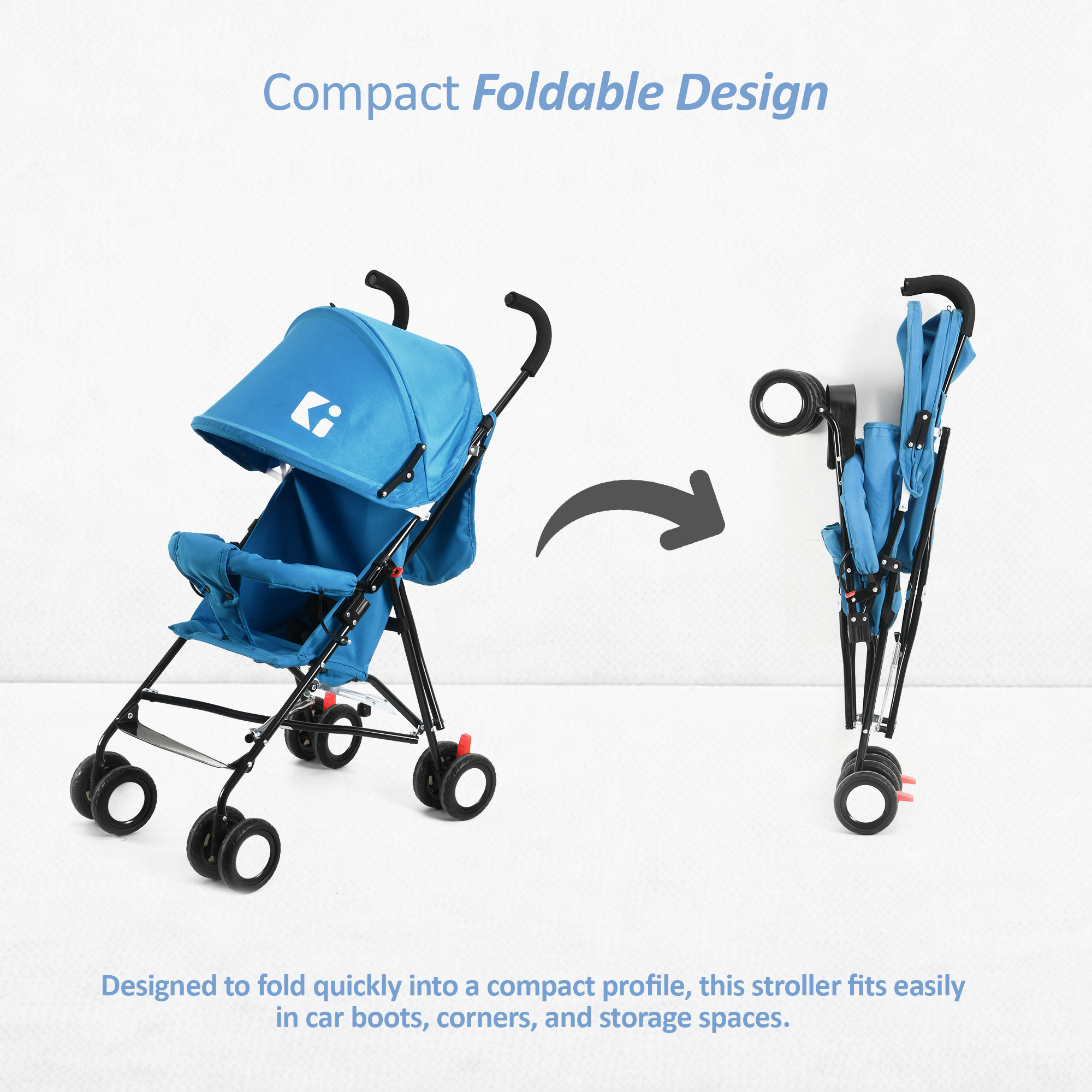 Baby Stroller Handy Pram with Reversible Handle  Adjustable Canopy  Compact Foldable Pushchair for 15 to 2 Year Toddler  Blue