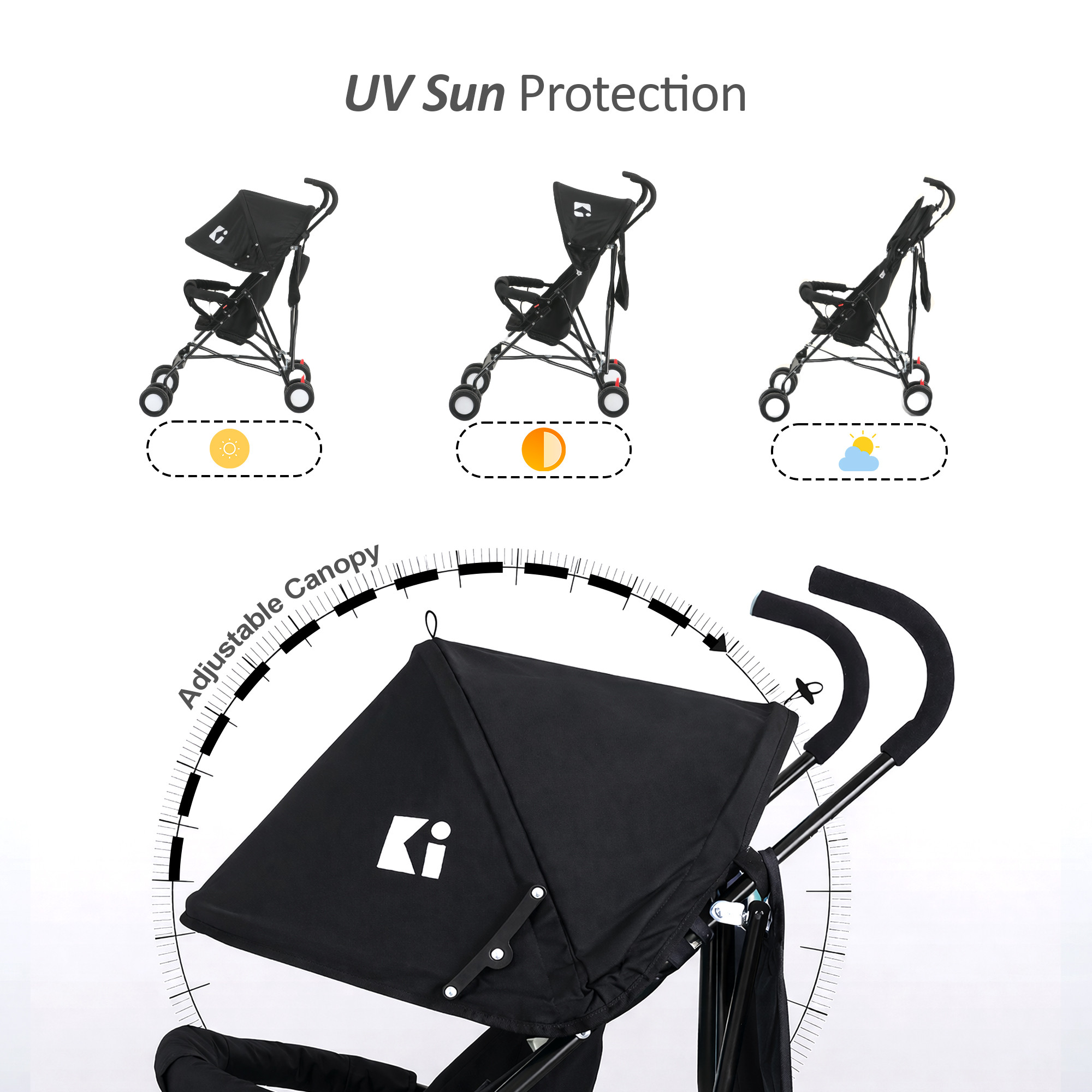 Baby Stroller Handy Pram with Reversible Handle  Adjustable Canopy  Compact Foldable Pushchair for 15 to 2 Year Toddler  Black
