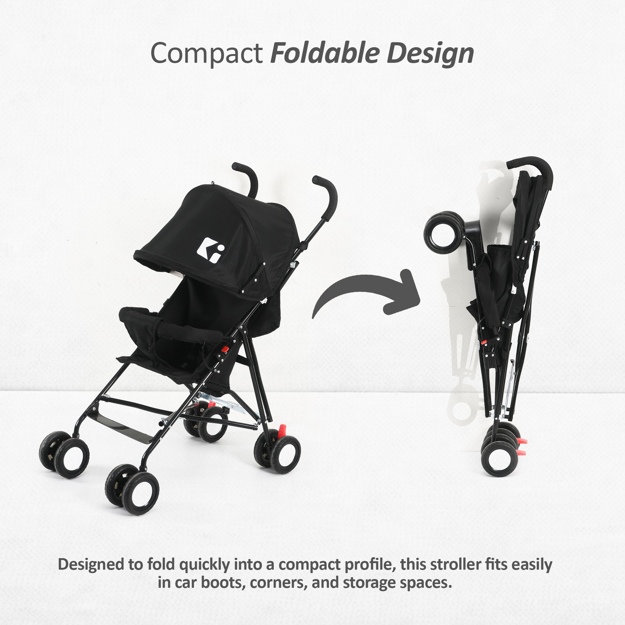 Baby Stroller Handy Pram with Reversible Handle  Adjustable Canopy  Compact Foldable Pushchair for 15 to 2 Year Toddler  Black