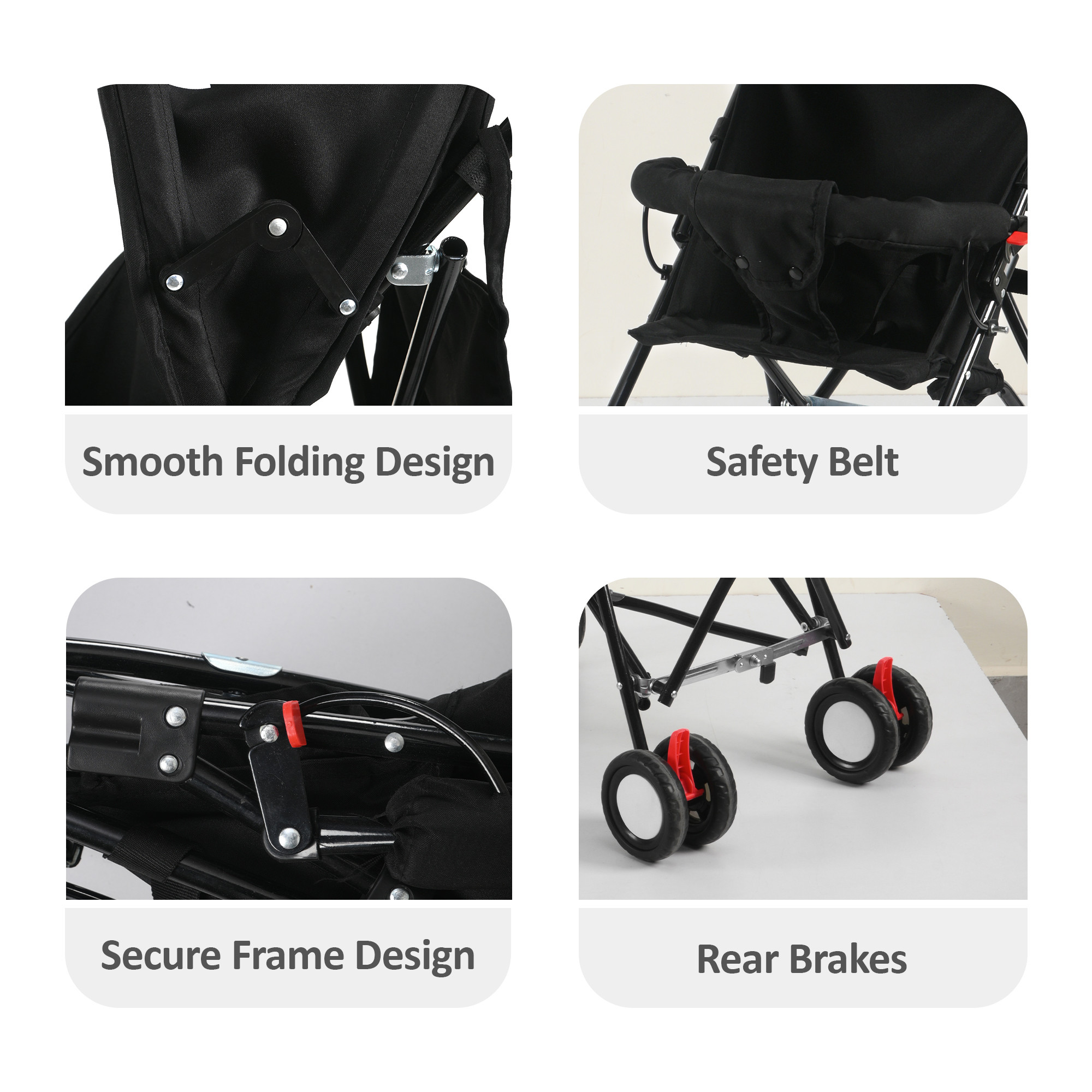 Baby Stroller Handy Pram with Reversible Handle  Adjustable Canopy  Compact Foldable Pushchair for 15 to 2 Year Toddler  Black