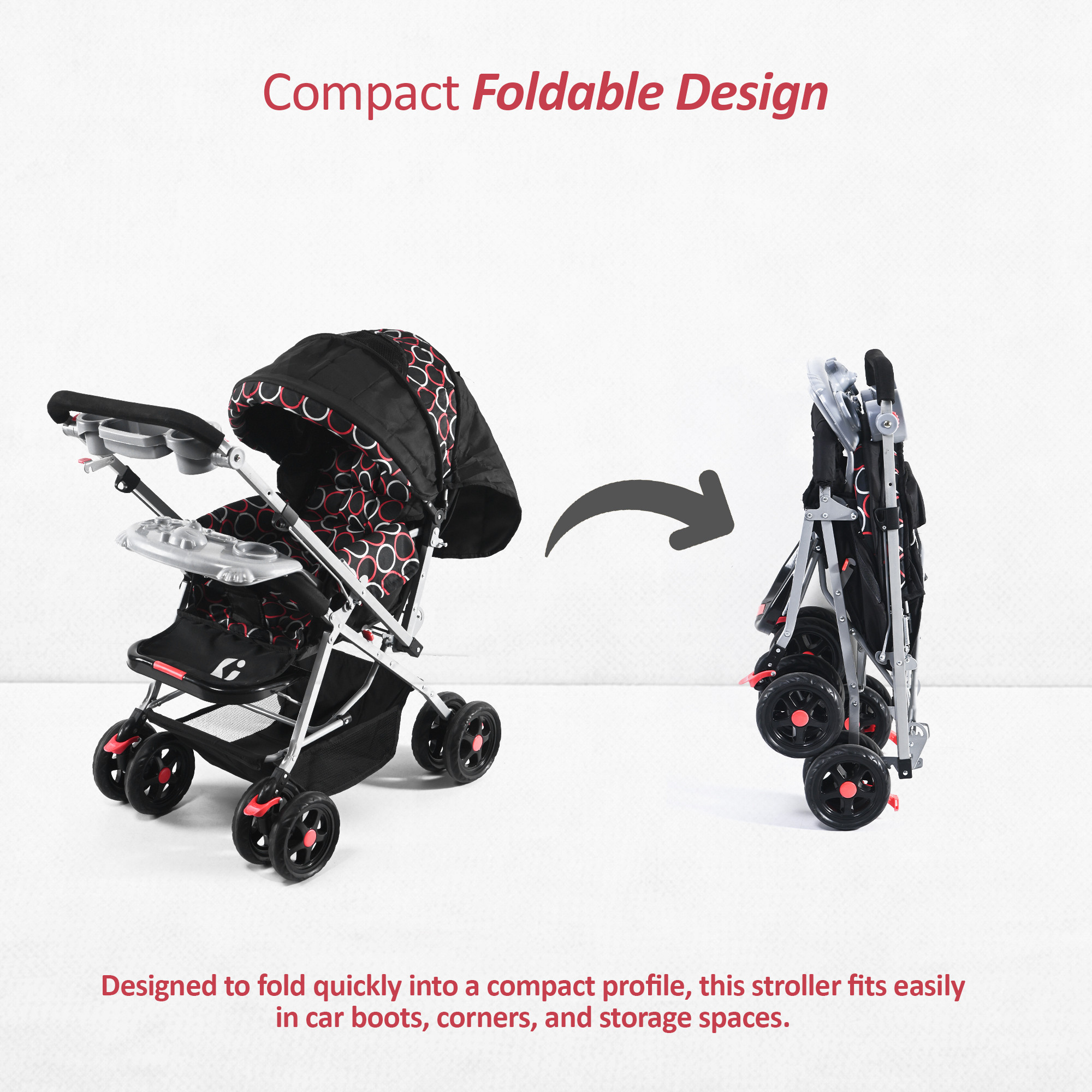Baby Stroller Pram with Music Tray  Adjustable Canopy Storage Basket  Bottle Holder  Foldable Pushchair for 15 to 3 Year  Black