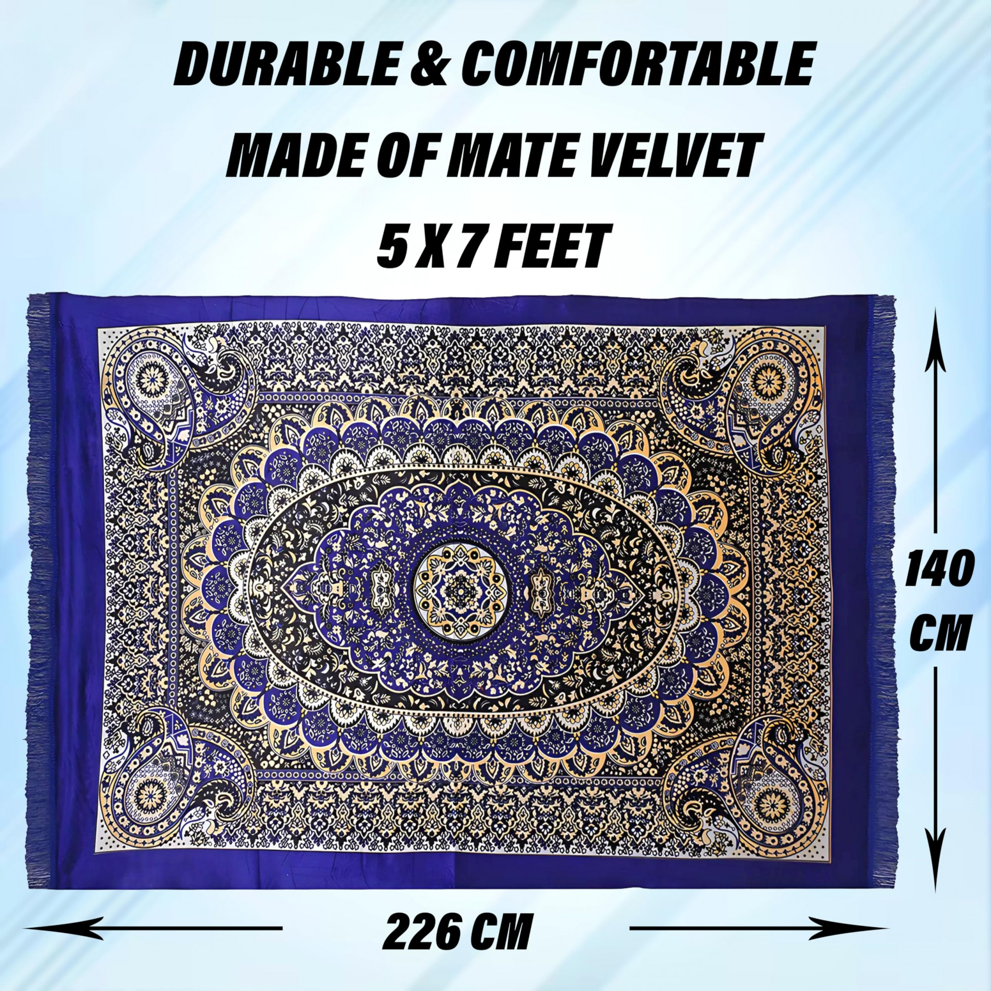 CarpetWater Absorption Kalamkari Paisley Pattern Floor MatVelvet Sitting Carpet for Hall Living Room 5x7 Feet Navy Blue