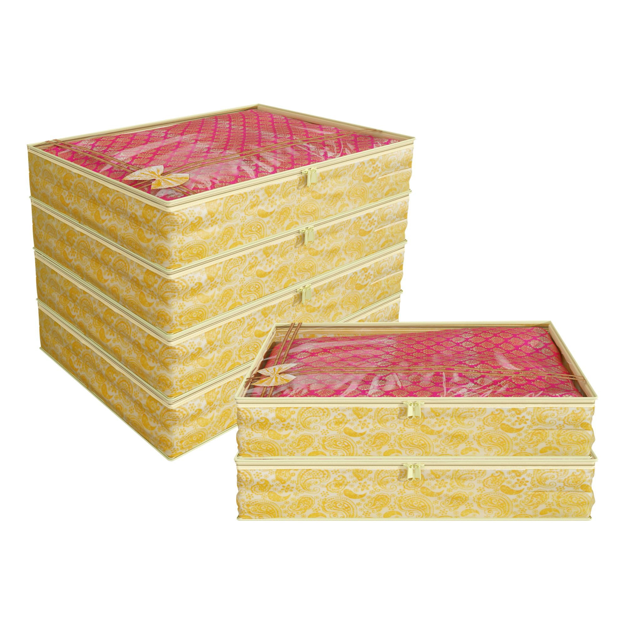 Carry Design 3inch Tranasparent Non Woven Single Saree Cover- Pack of 6 Gold-HS38KUBMART21586