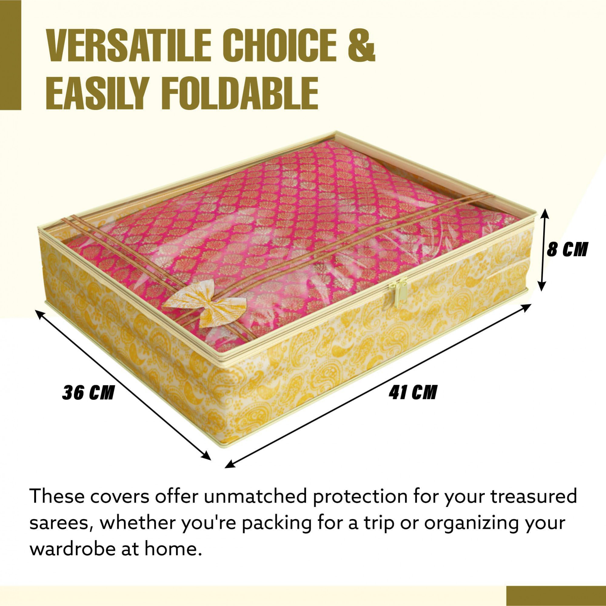 Carry Design 3inch Tranasparent Non Woven Single Saree Cover- Pack of 6 Gold-HS38KUBMART21586