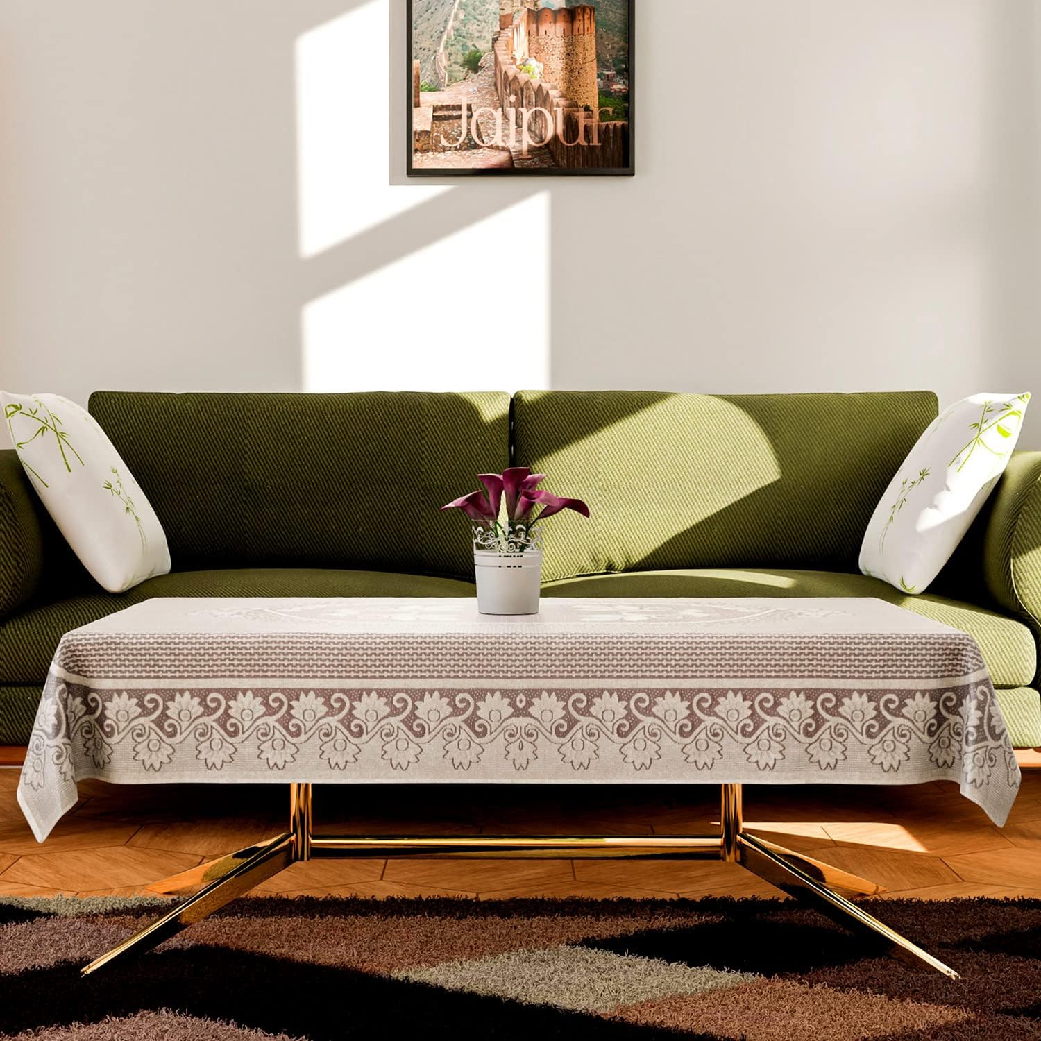 Center Table CoverCotton Luxurious Net Floral S-19 DesignStain-Resistant  Anti Skid Coffee Table Cover40x60 Inch Maroon