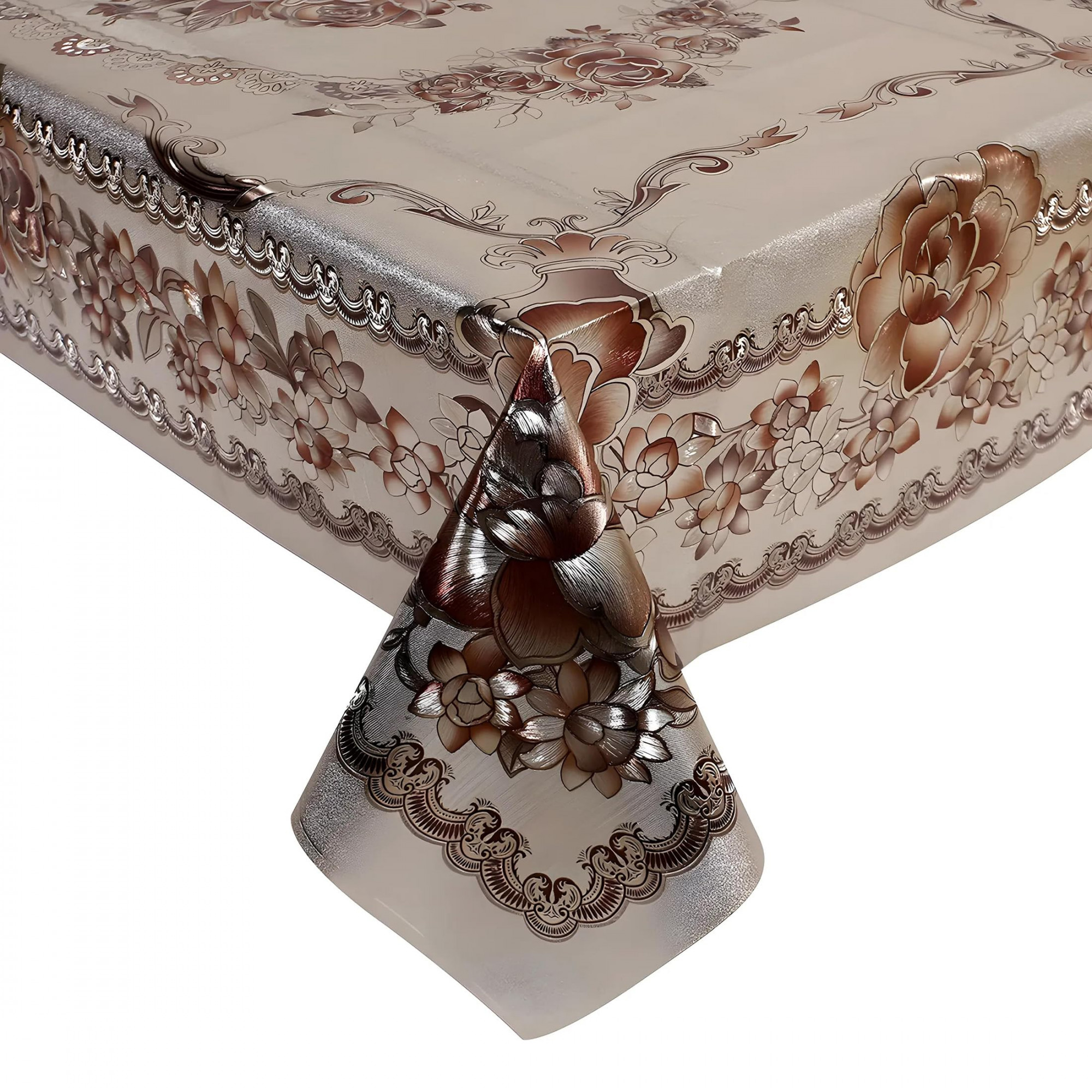 Center Table CoverLuxurious Floral Pattern PVC TableclothSlip Resistant Protector Table Top Cover 40x60 Inch Golden