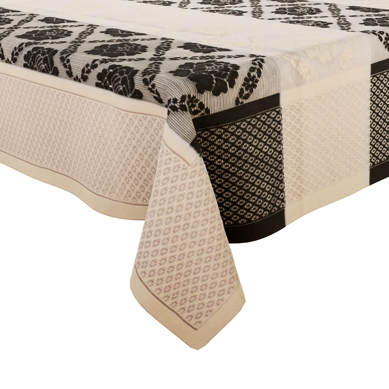 Center Table CoverNet Table Cloth Dust-Proof Table CoverCotton Flower Patta Design Table Cover40x60 Inch Brown  Cream