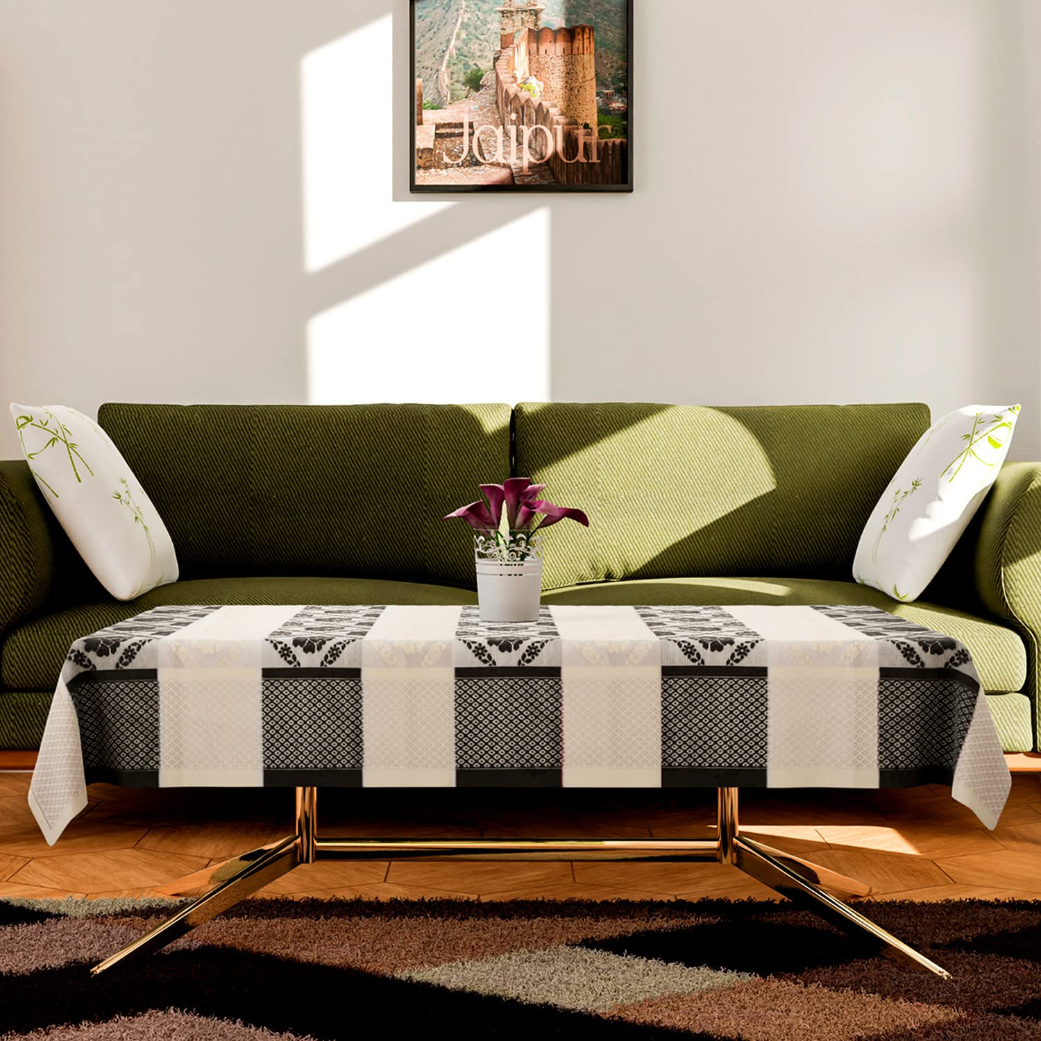 Center Table CoverNet Table Cloth Dust-Proof Table CoverCotton Flower Patta Design Table Cover40x60 Inch Brown  Cream