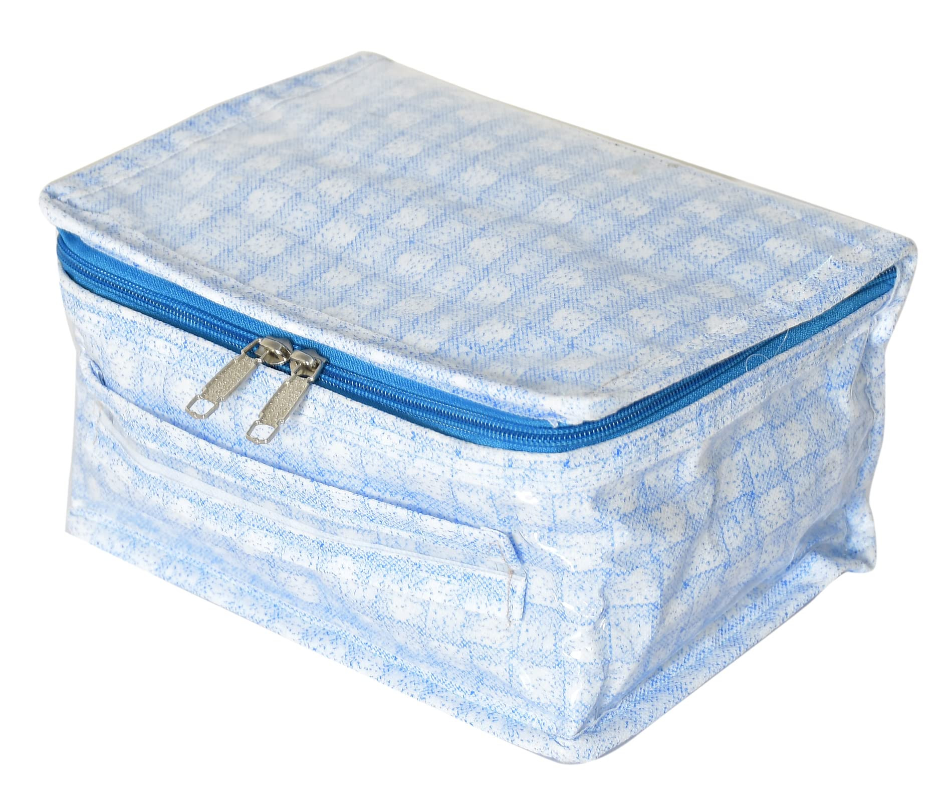 Check Design Laminated PVC Jewelry Organiser Jewelry Storage Bags for Necklace Earrings Rings Bracelet With 8 Transparent Pouches Blue-HS43KUBMART25828