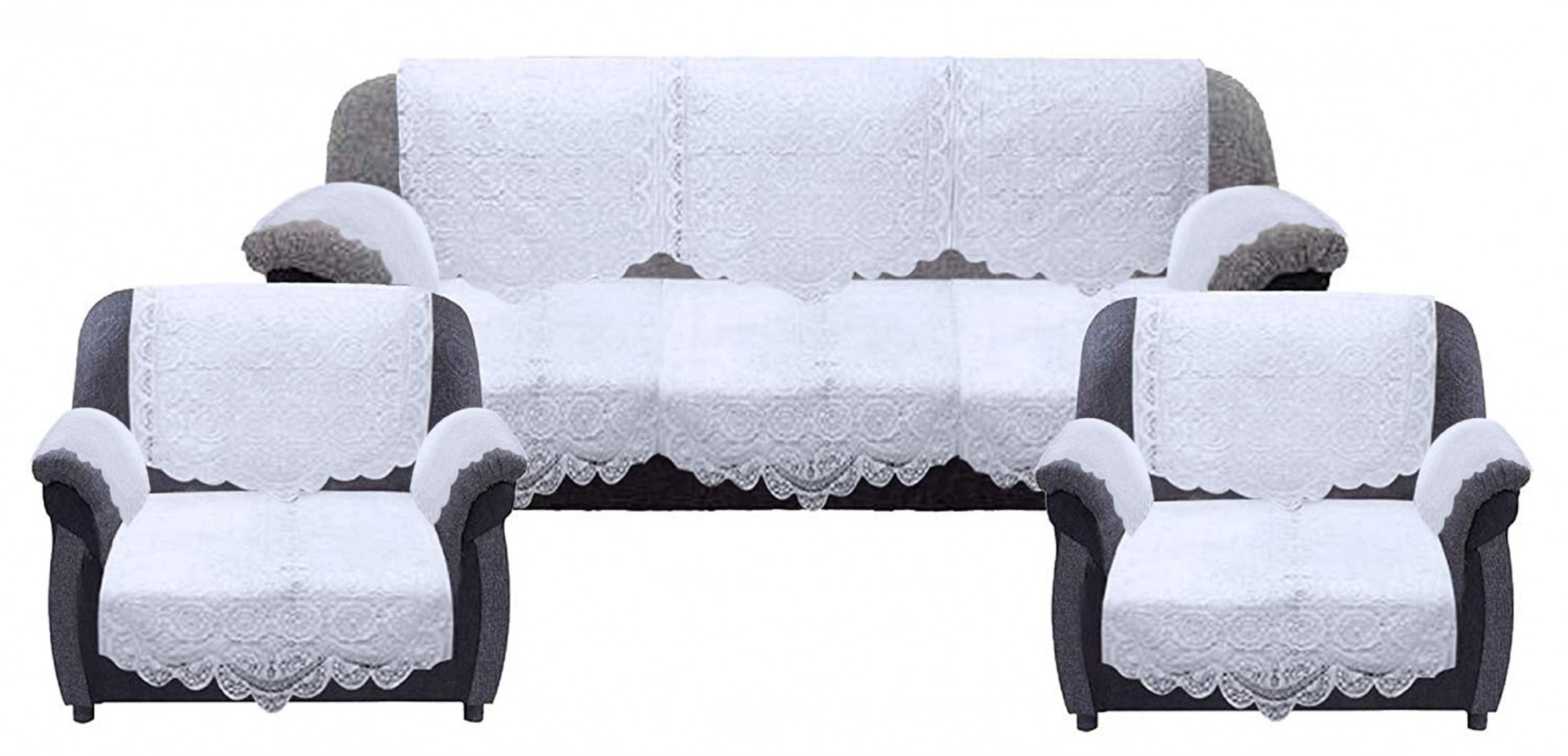 Circle Design Cotton 5 Seater Sofa Cover With 6 Pieces Arms cover Use Both Side Living Room Drawing Room Bedroom Guest Room Set Of16 White-KUBMART11945