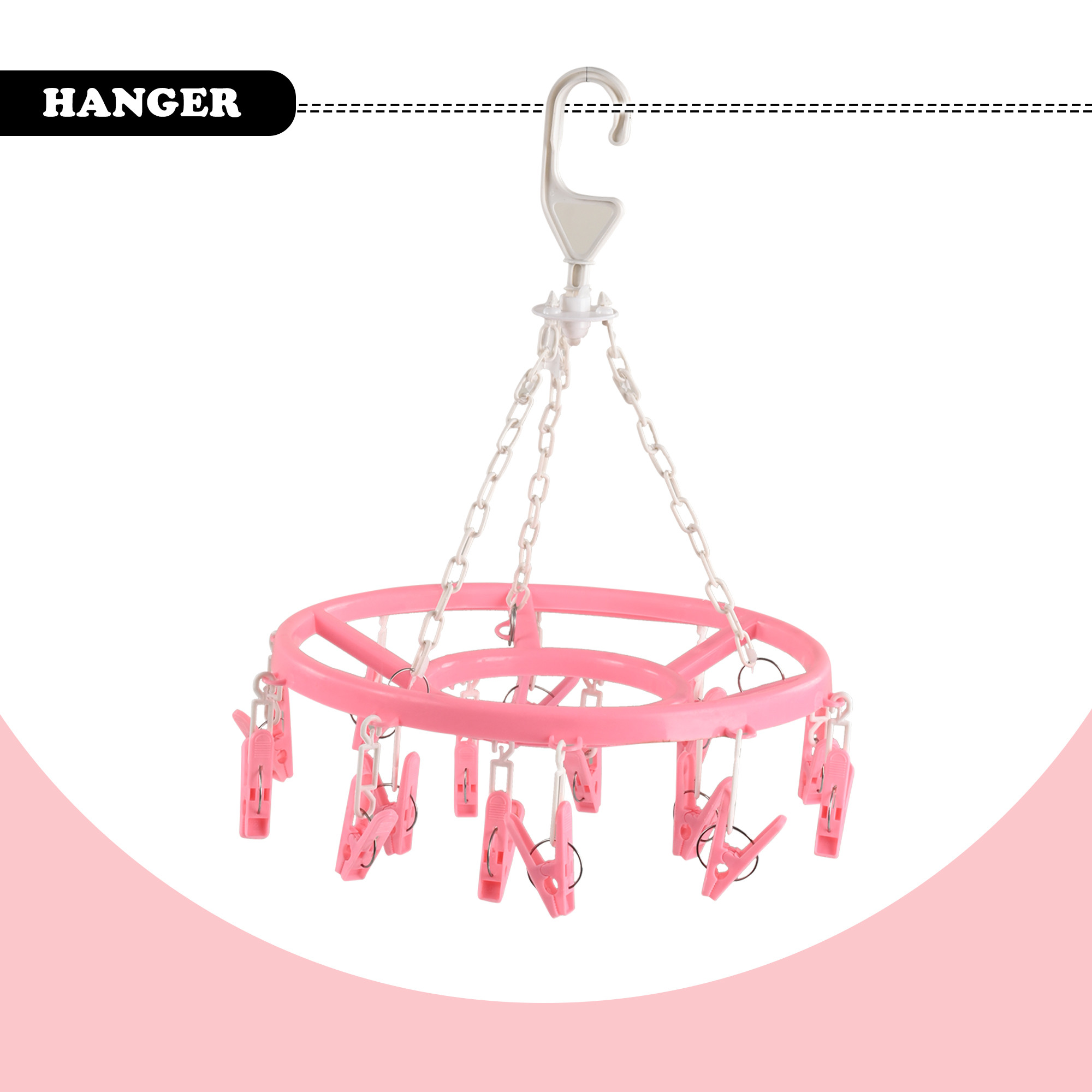 Cloth Drying Hanger  360 Cloth Drying Stand  Baby Cloth Drying Pegs  16 Clips Clothes Hanger for Socks Bras Underwear  Towels  Round Cloth Drying Clips  Pink