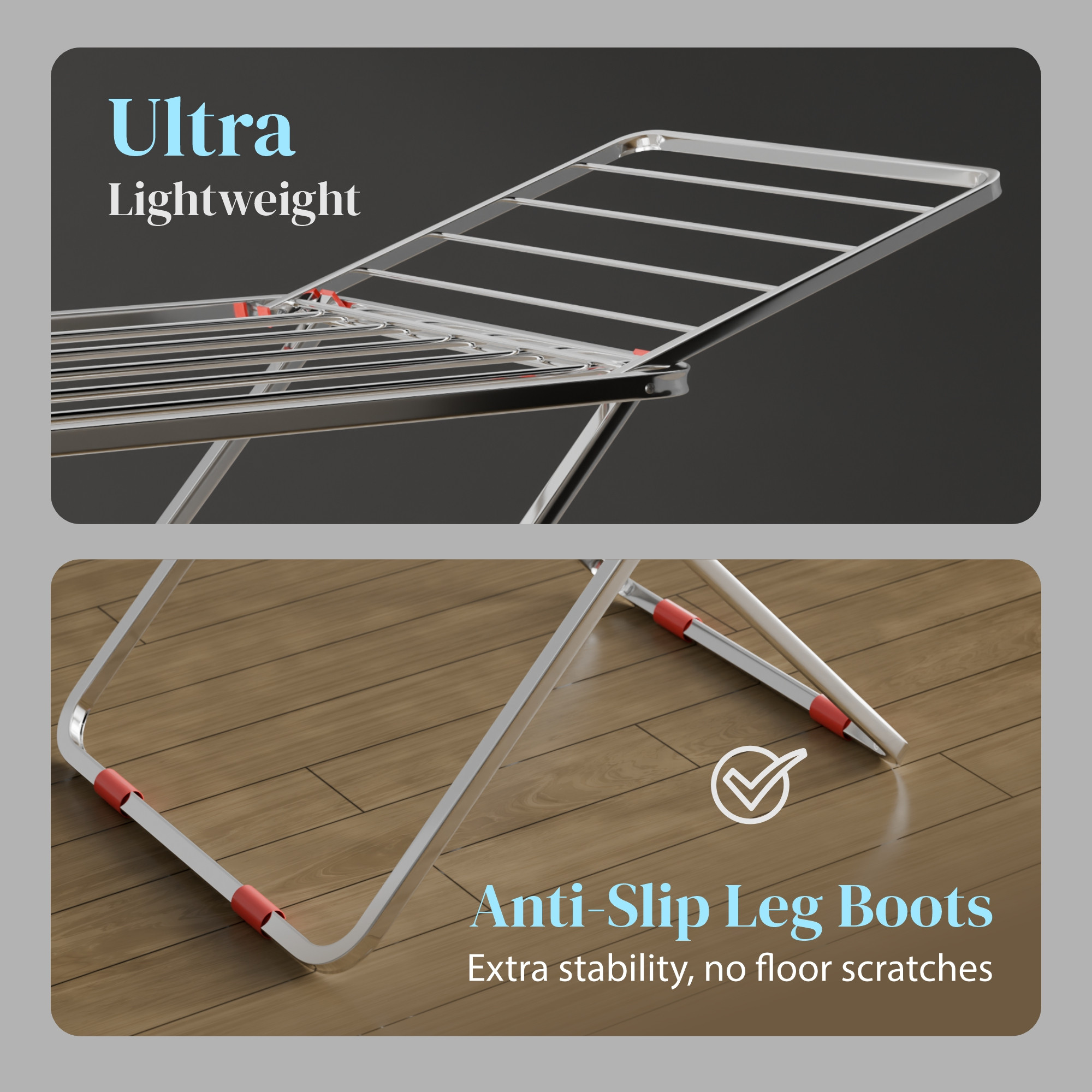 Cloth Drying Rack with 17 Rails  Stainless Steel Clothes Drying Stand  IndoorOutdoor Use  Anti-Slip BootsFoldableHigh Load Capacity  Silver