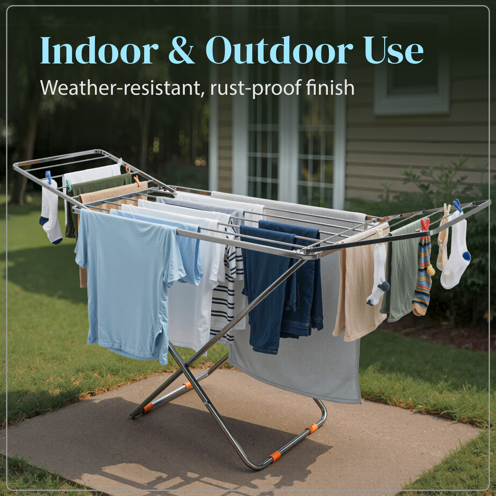 Cloth Drying Rack with 17 Rails  Stainless Steel Clothes Drying Stand  IndoorOutdoor Use  Anti-Slip BootsFoldableHigh Load Capacity  Silver