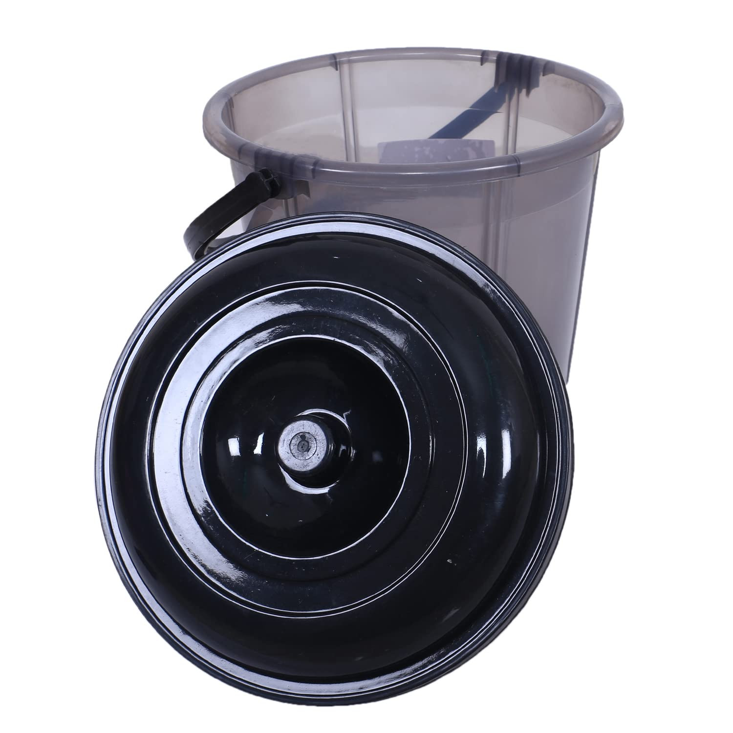 Colorful Homeware BucketUnbreakable Plastic BucketTransparent Bucket with Lid  Handle for BathroomHome Use13 Litre Black