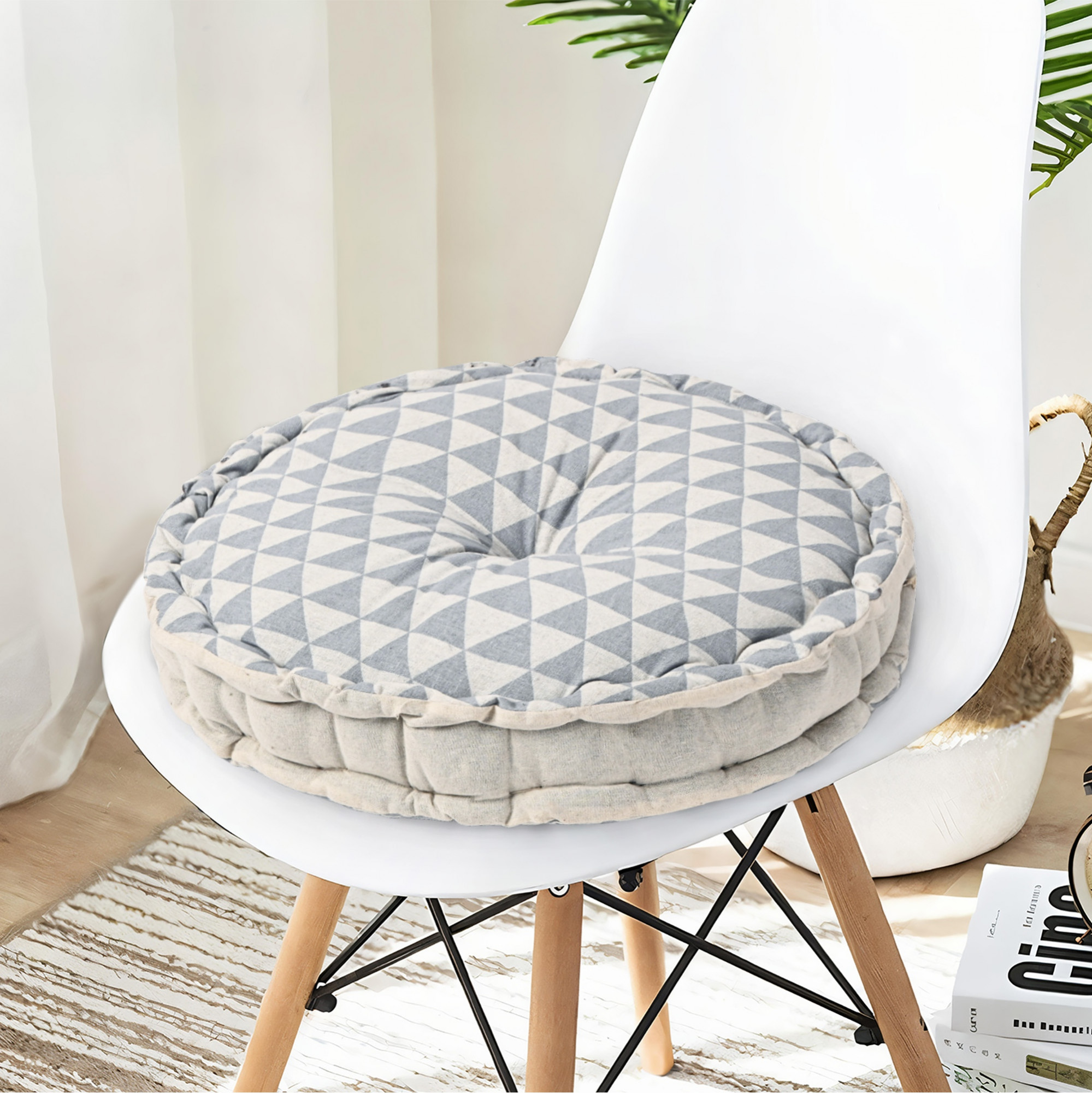 Cotton 16x16 Inch Sitting Chair Cushion Pads  Button Sitting Cushion  Back Rest for Chair  Cushion for Office Dining Chair Car IndoorOutdoor  Round Triangle - Grey