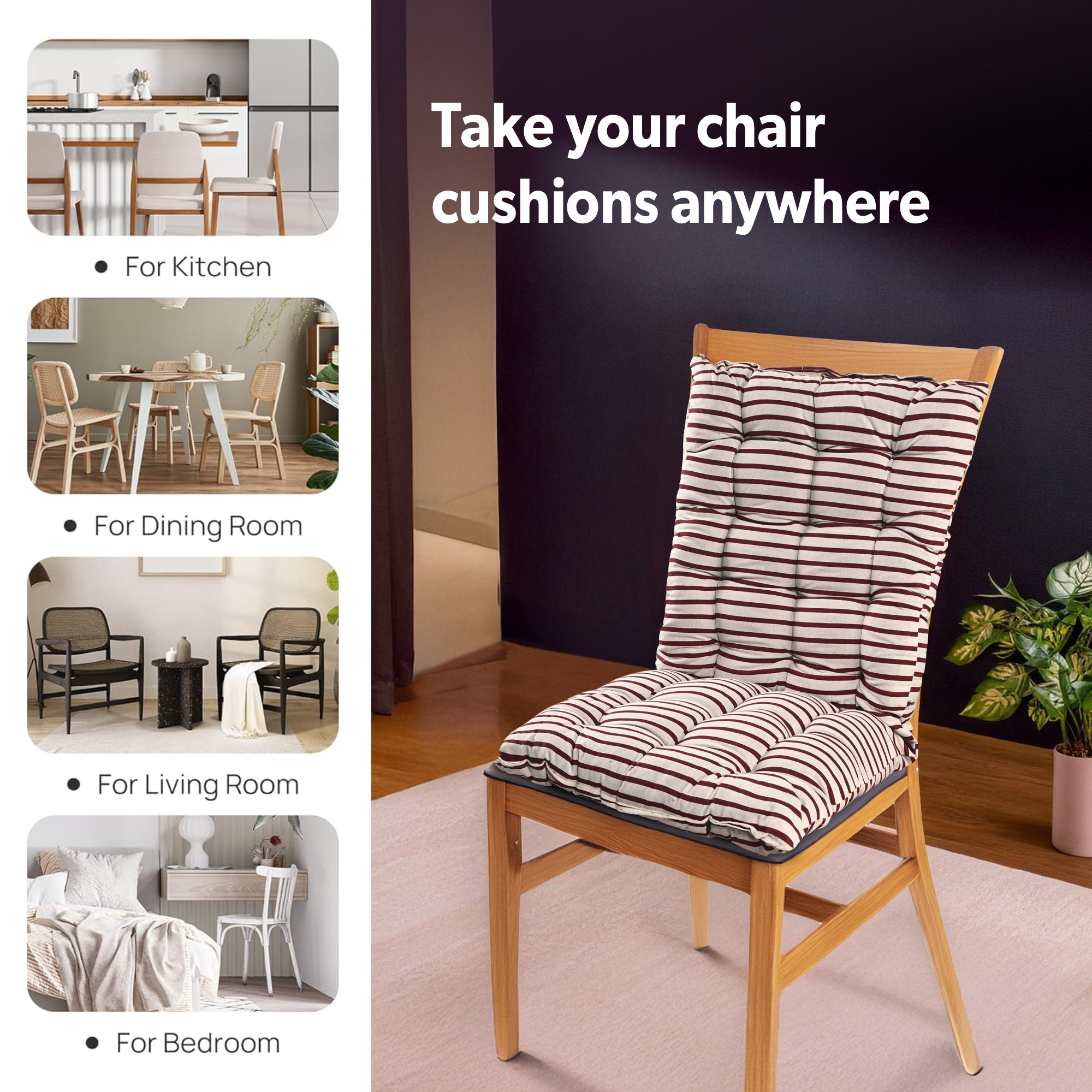 Cotton 18x36 Inch Long Comfortable Rocking Chair Cushion with Ties  Back Rest  Seat Cushions Chair Pad for Rocking Chairs  Chair Cushion for Office  Home Use  Lining - Maroon