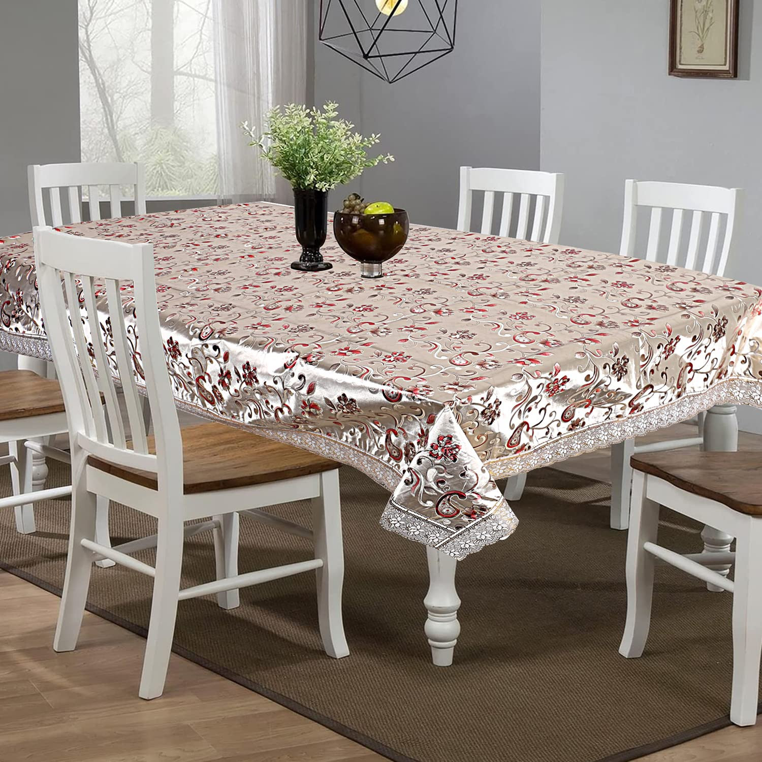 Dining Table CoverPVC Spill Proof Paisley Pattern TableclothKitchen Dinning Protector With Seamless Border 60X90 Inch Gold