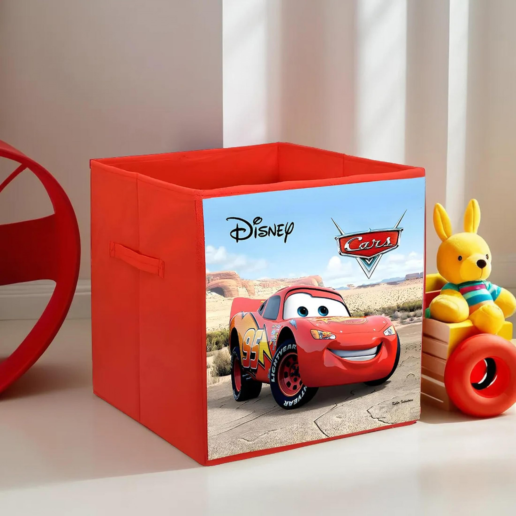 Disney Cars Print Non Woven Fabric Foldable Large Size Cloth Storage Box ToyBooks Wardrobe Organiser Cube With Handle Red