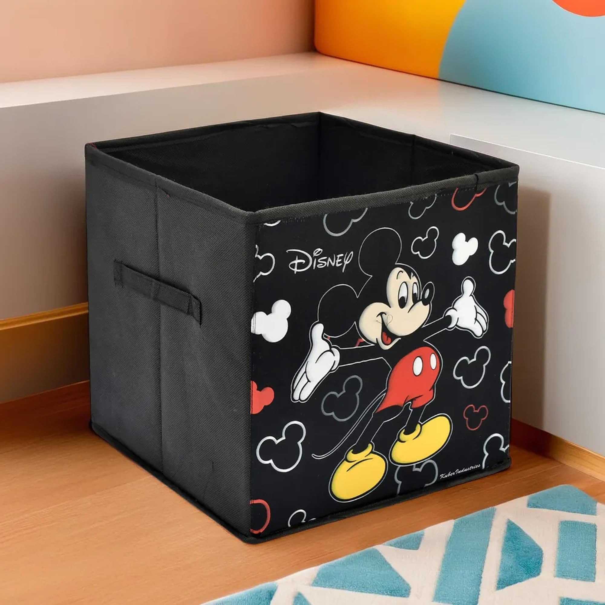 Disney Mickey Mouse Print Non Woven Fabric Foldable Large Size Storage Cube ToyBooksShoes Storage Box With Handle Black