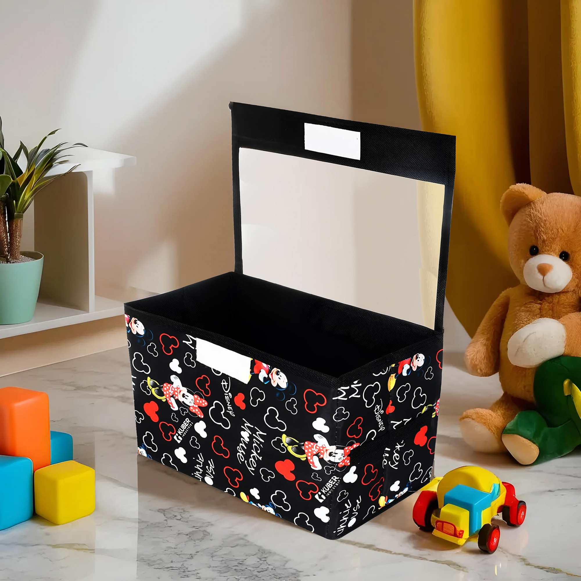 Disney Minnie Storage BoxNon-Woven Foldable Medium Storage Organizer for ToysCloths with Transparent Lid  Handle Black
