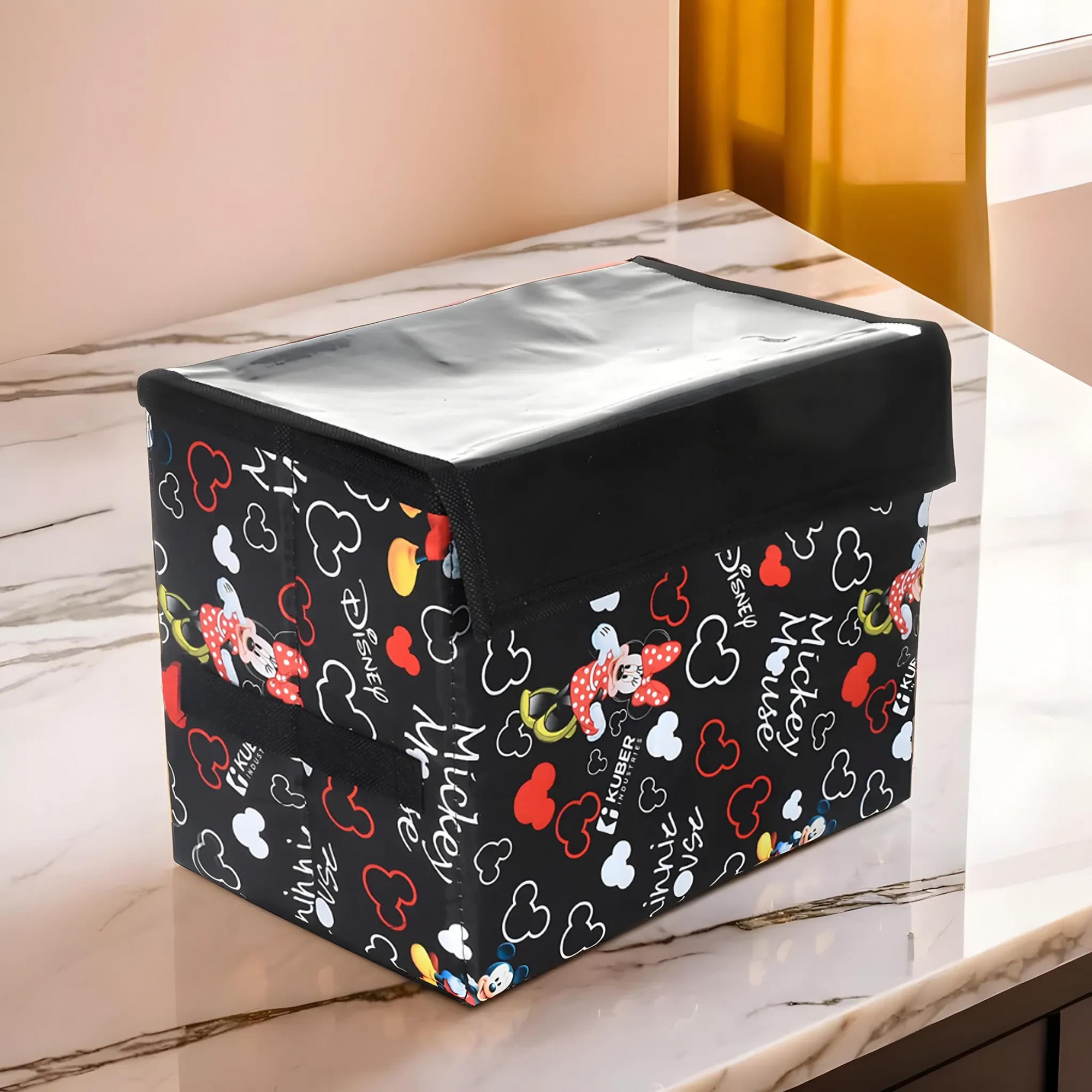 Disney Minnie Storage BoxNon-Woven Foldable Medium Storage Organizer for ToysCloths with Transparent Lid  Handle Black