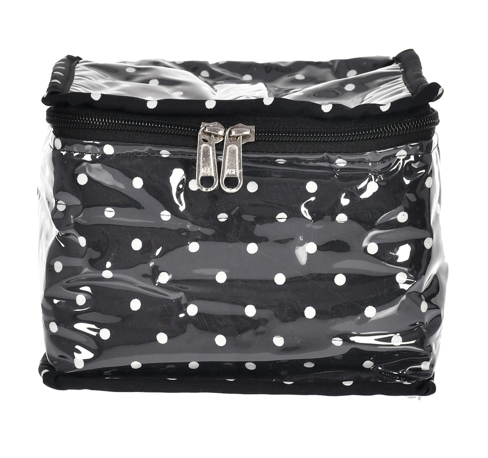 Dot Printed Laminated PVC Jewellery OrganiserStorage Bag for Necklace Earrings Rings Bracelet With 10 Transparent Pouches- Pack of 2 Black -45KM027