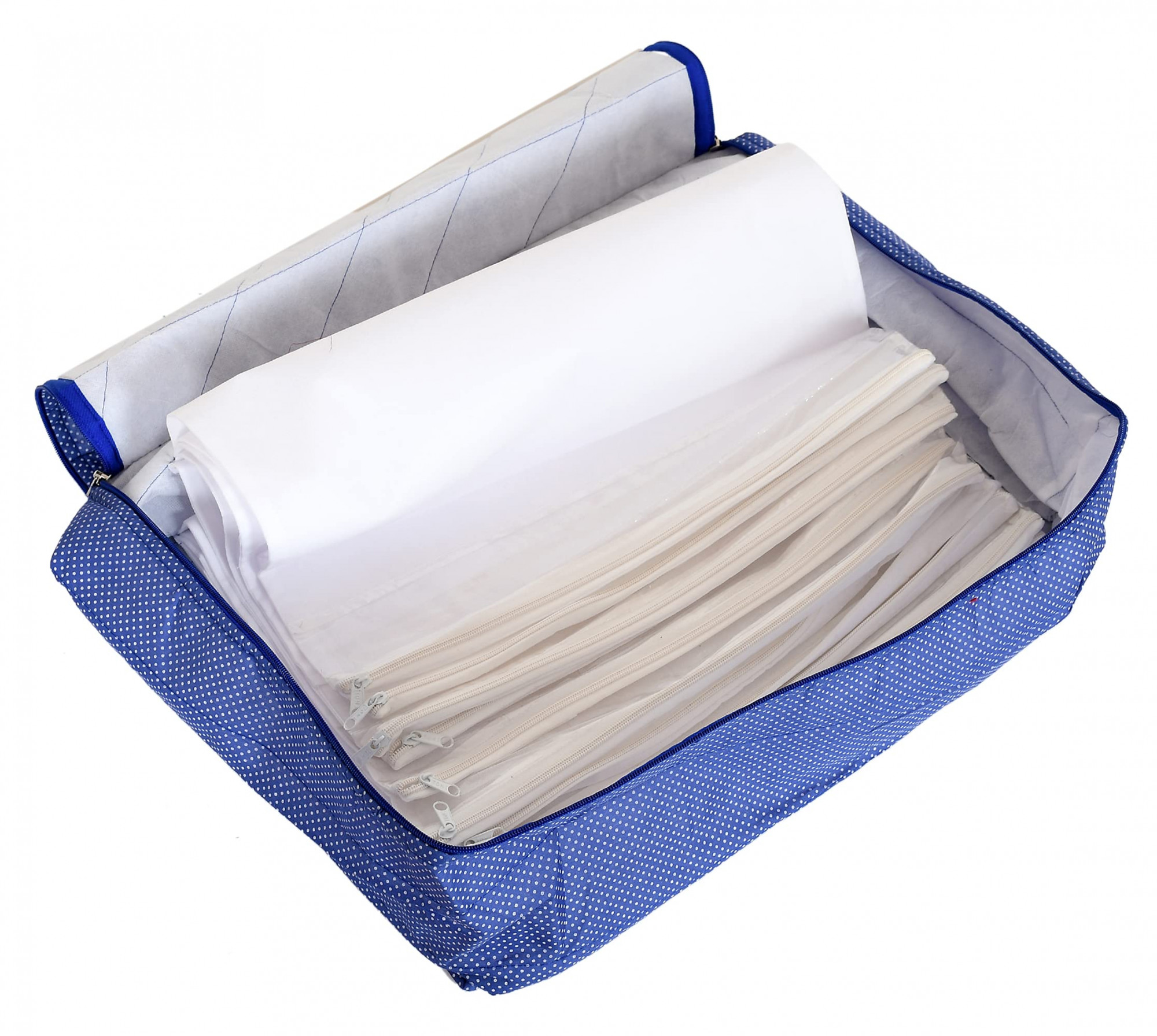 Dot Printed Saree Cover 1 Bag for 12 Sarees 12 Flap Sarees Bag Wedding Collection Blue